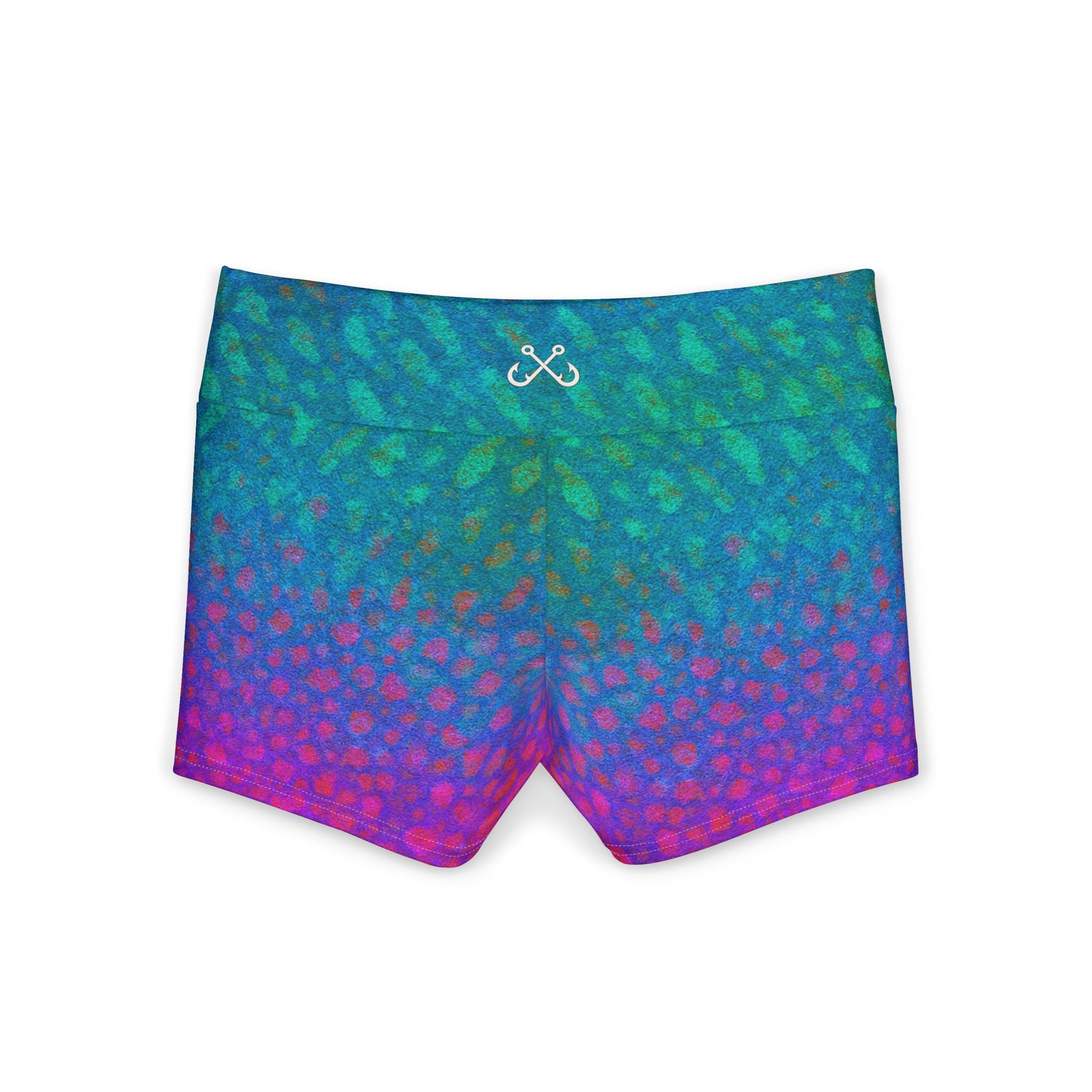 Rainbow Parrot Fish Inspired Ombre Yoga Shorts — Women's High-Waist Polyester Activewear