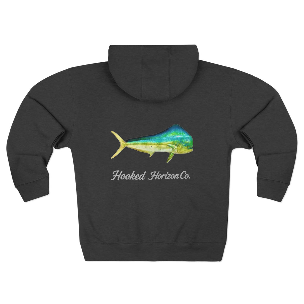 Deep Drift Mahi Mahi Hooked Horizon Co. Unisex Zip Hoodie for Ocean Lovers, Nautical Fashion, Cool Weather Gear, Everyday Comfort, Perfect Gift