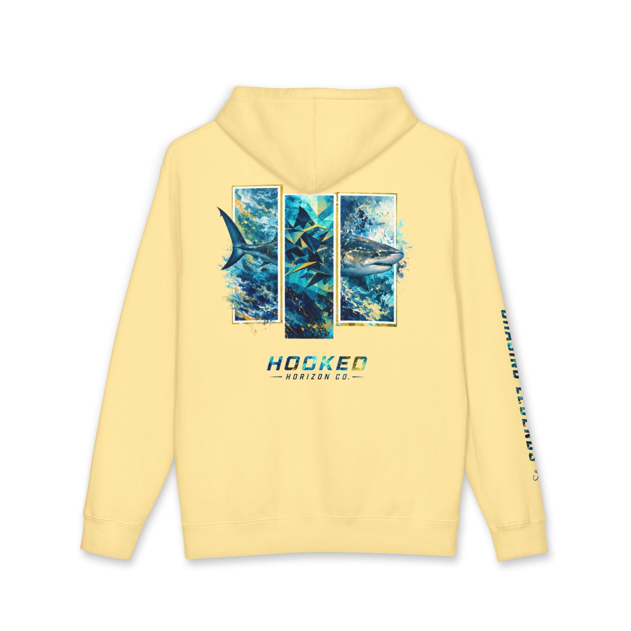 Bull Shark Hoodie Hooked Horizon Co. — Fishing Back Graphic Hoodie, Multiple Color Variations