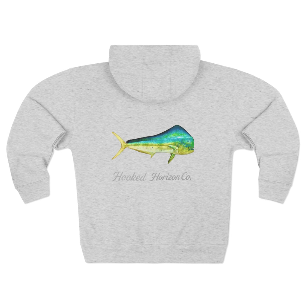 Deep Drift Mahi Mahi Hooked Horizon Co. Unisex Zip Hoodie for Ocean Lovers, Nautical Fashion, Cool Weather Gear, Everyday Comfort, Perfect Gift