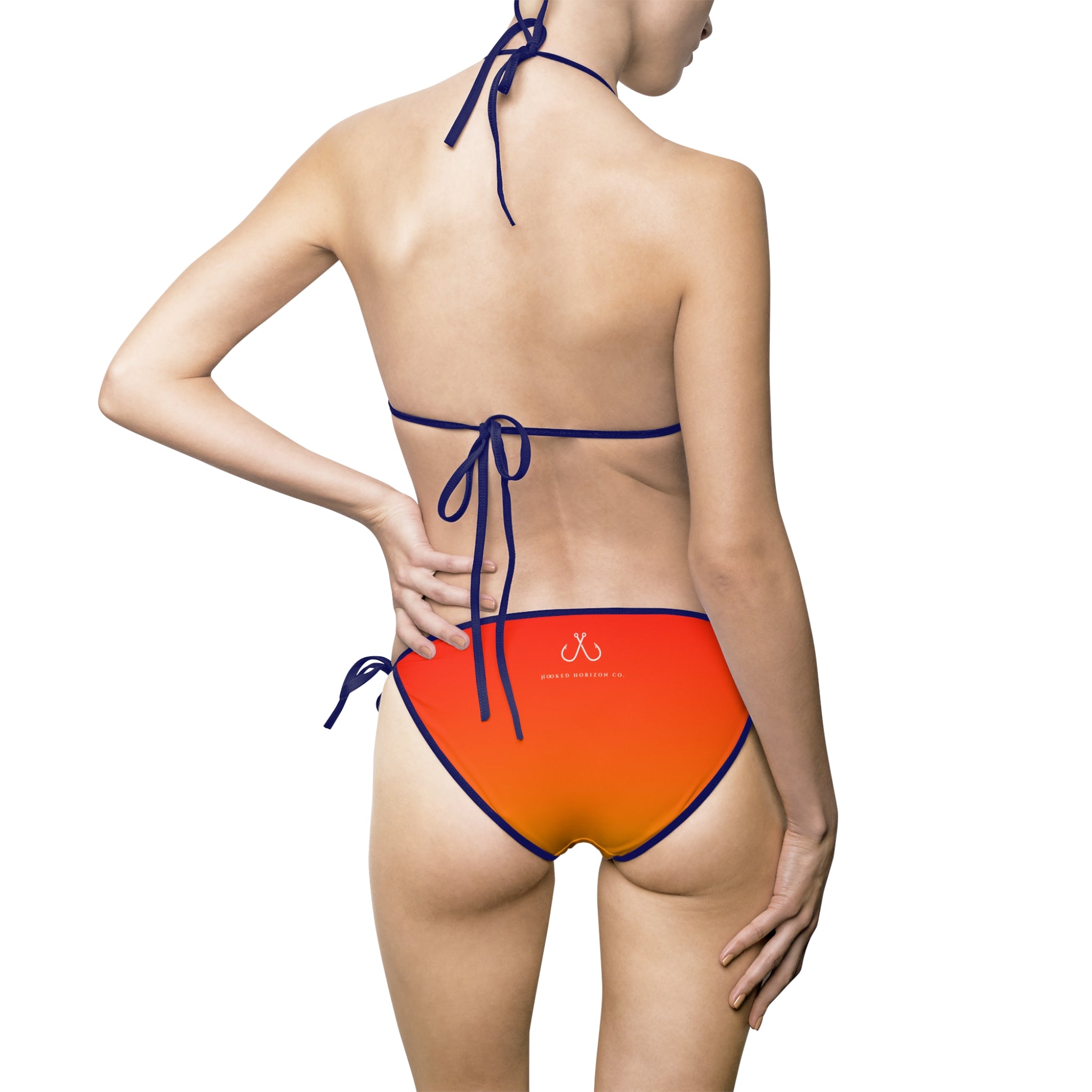 Redish Orange To Yellow Ombre Bikini – Hooked Horizon Co. Swimsuit, Summer Beachwear, Swimwear for Vacations, Pool Parties, Tropical Getaways, Custom Strap Colors – Multiple Variations
