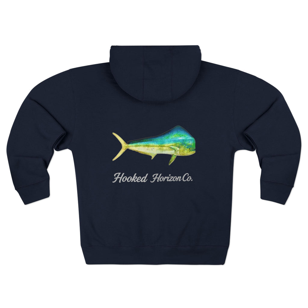 Deep Drift Mahi Mahi Hooked Horizon Co. Unisex Zip Hoodie for Ocean Lovers, Nautical Fashion, Cool Weather Gear, Everyday Comfort, Perfect Gift