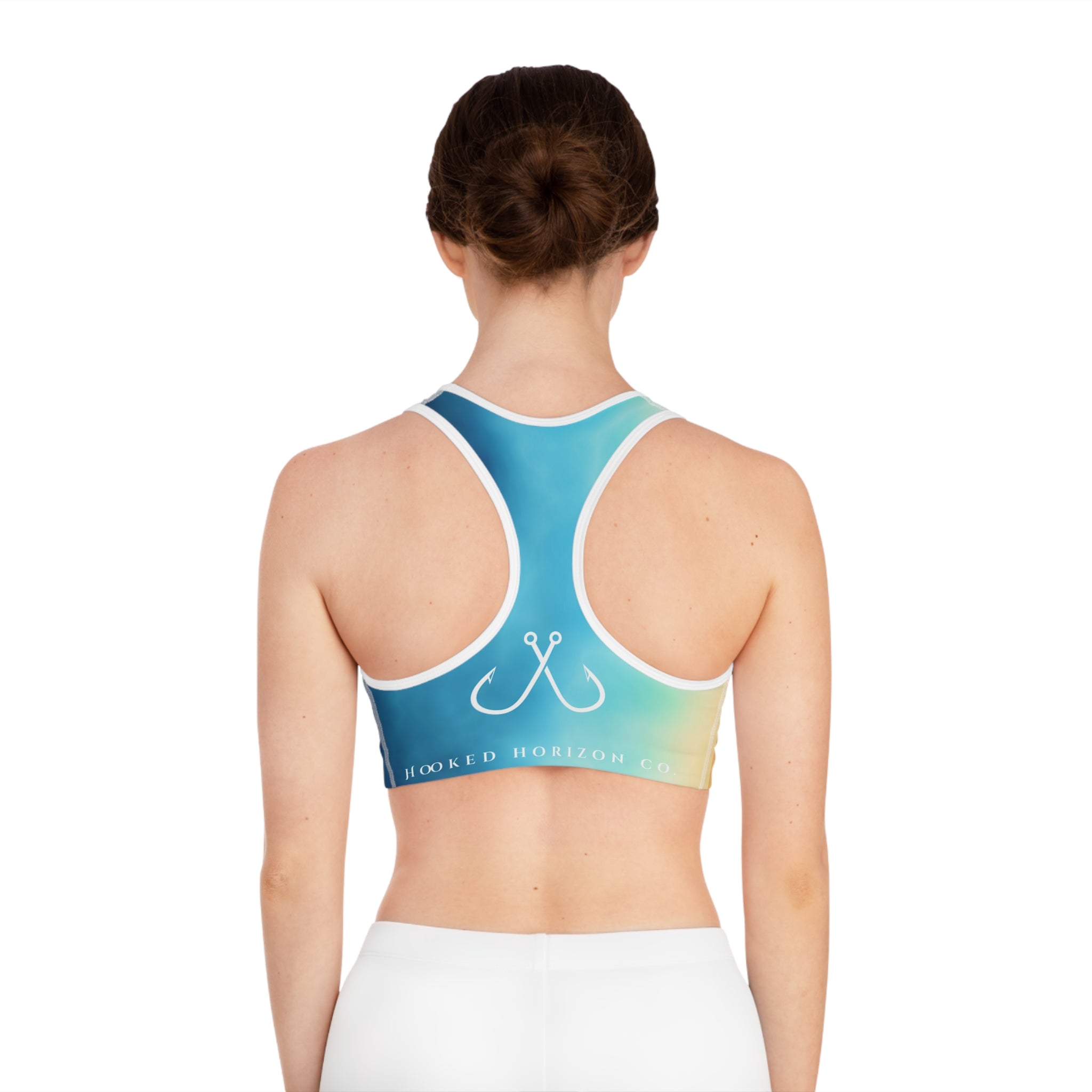 Bright Ombre Deep Drift Hooked Horizon Co. Stylish Sports Bra for Active Women, Workout Top, Gym Essential, Fitness Apparel, Athleisure Wear, Yoga Gear