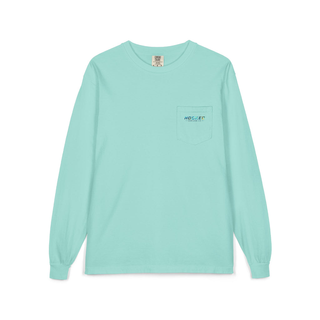 Blue & Gold Hooked Horizon Co.  Classic Logo Unisex Long Sleeve Pocket T-Shirt