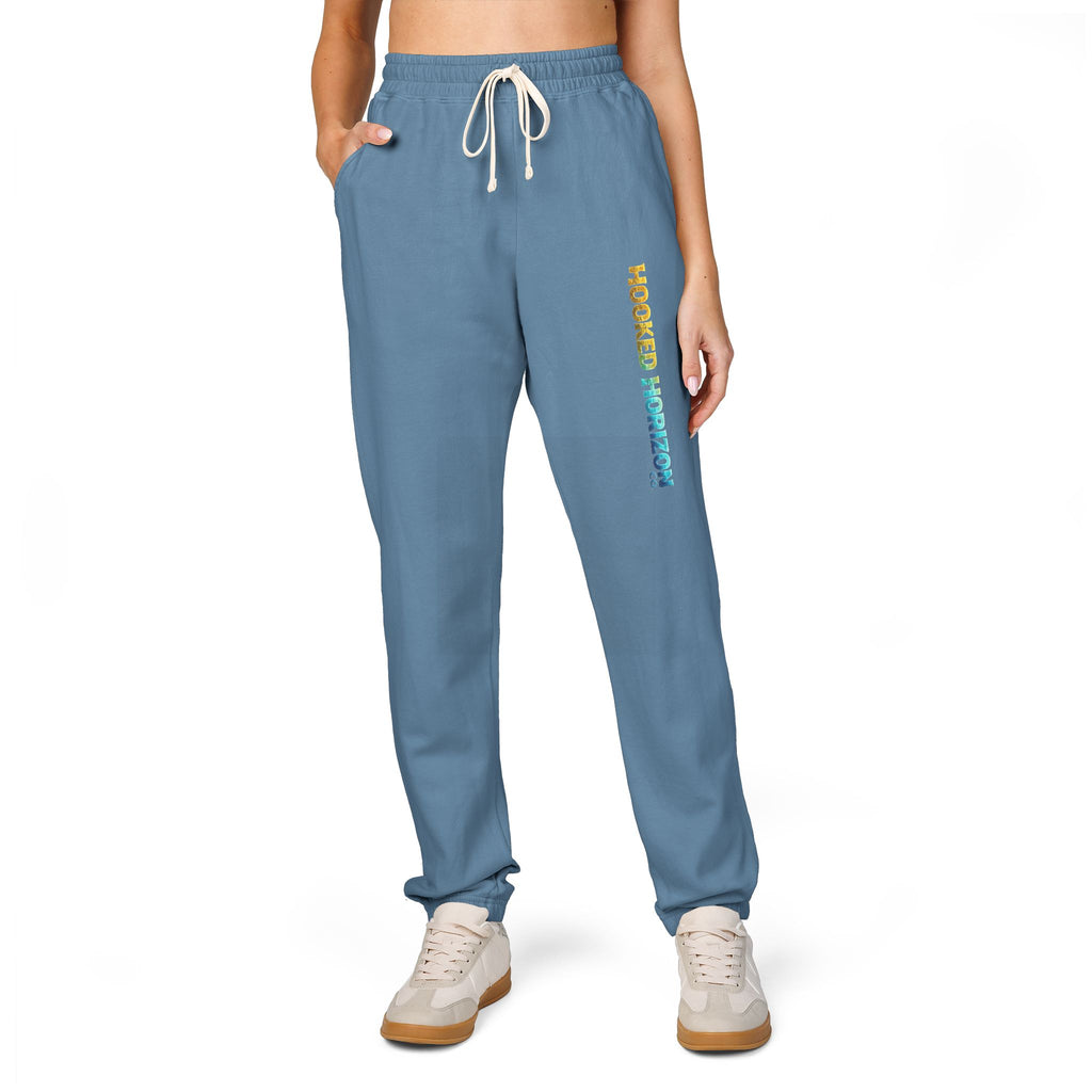 Gold & Blue Hooked Horizon Co. Embroidered Fleece Sweatpants | Cozy Loungewear, Gifts for Everyone, Comfortable Joggers, Relaxed Fit Sweatpants, God is Love, Unisex Fashion