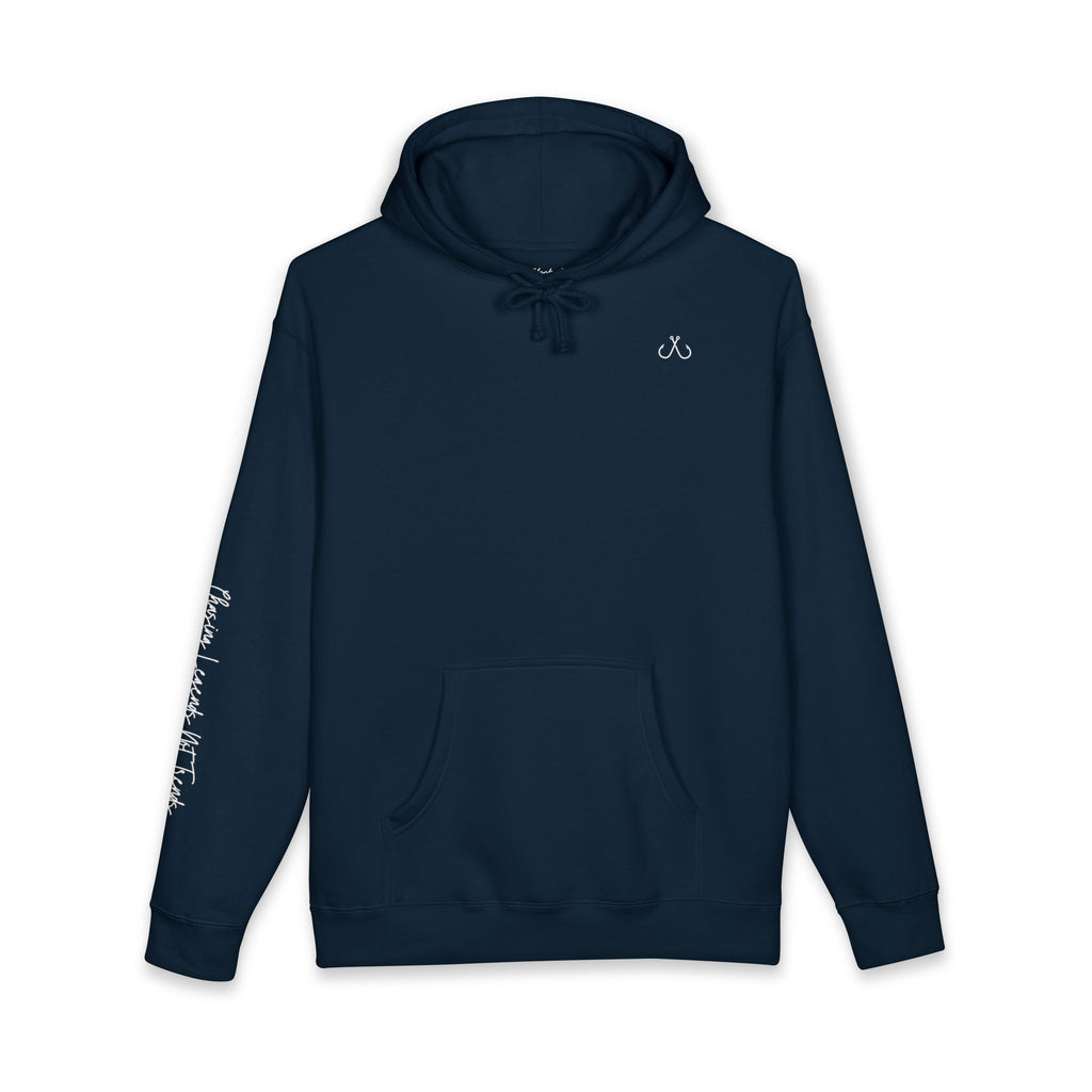 Chasing Legends Not Trends Hoodie Hooked Horizon Co. — Minimal Fishing Back Graphic Hoodie, Multiple Color Variations