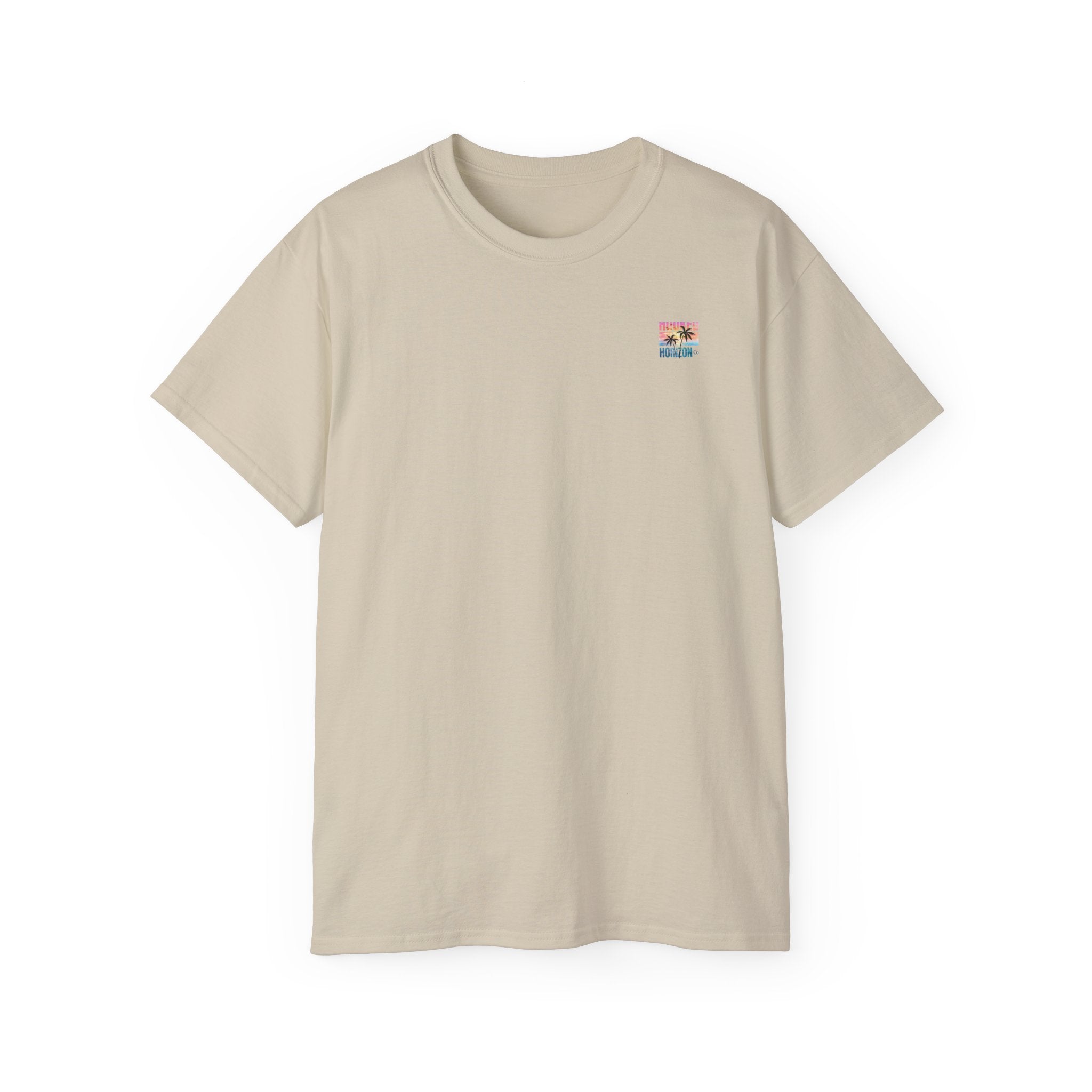 Sunset & Palm Tree T-Shirt — "Hooked" Boat & Horizon Graphic Tee, Multiple Color Variations