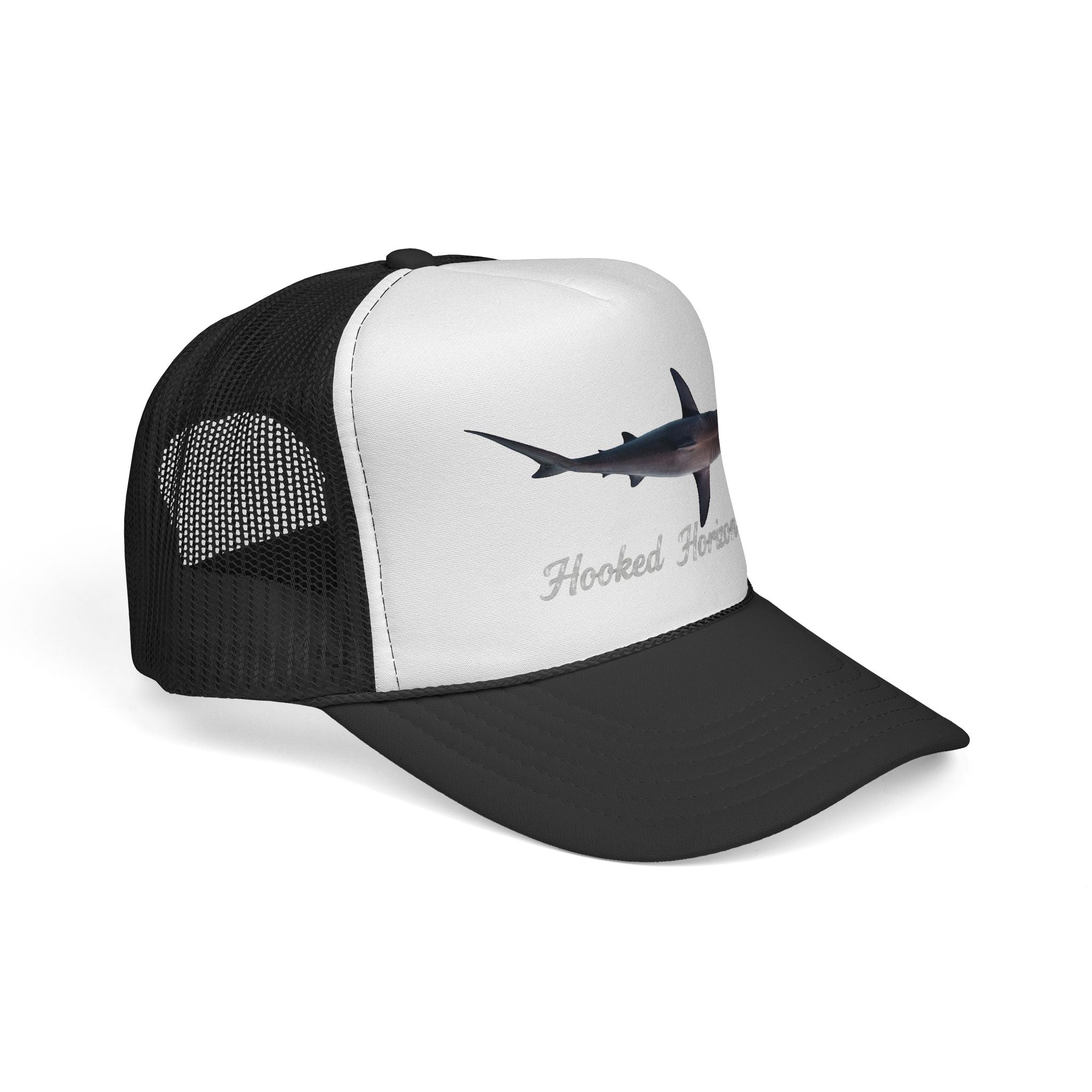 Hammer Head Shark Trucker Cap — 'Chasing Legends' Fishing Hooks Logo