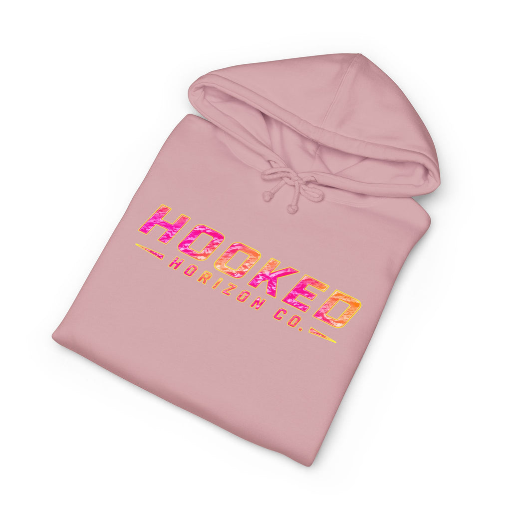 Hot Pink & Peach Hooked Horizon Co. — Fishing Back Graphic Hoodie, Multiple Color Variations