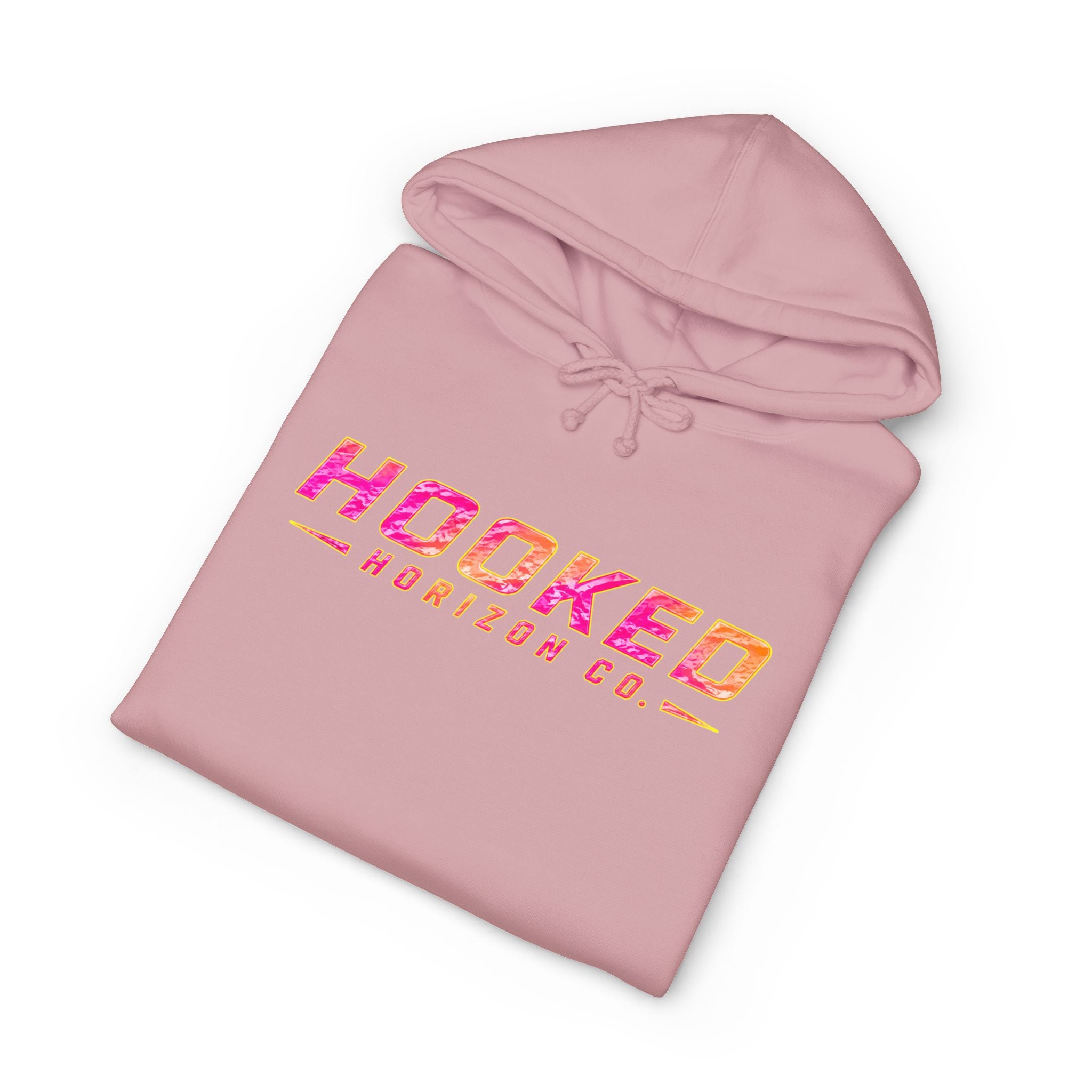 Hot Pink & Peach Hooked Horizon Co. — Fishing Back Graphic Hoodie, Multiple Color Variations