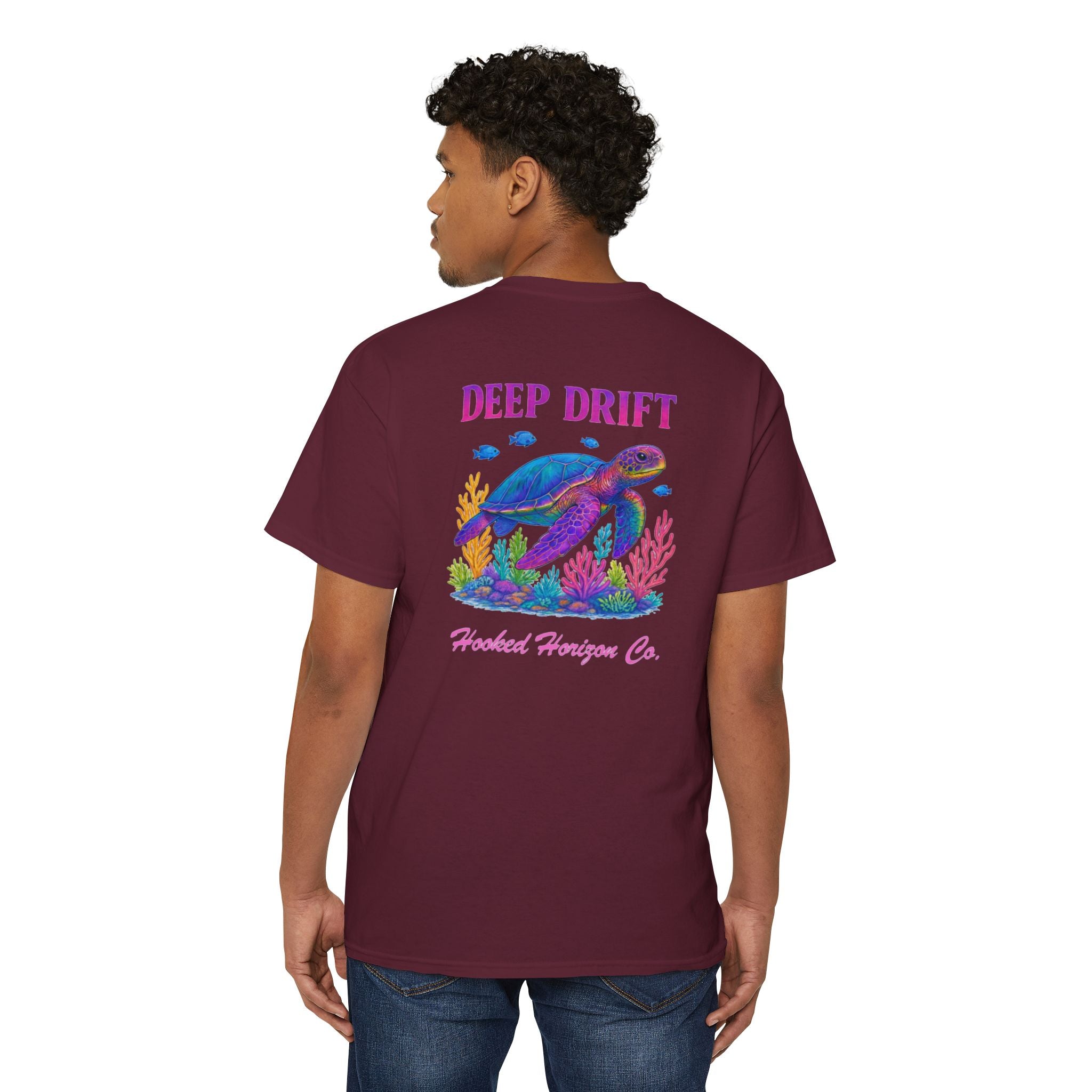 Turtle Deep Drift Hooked HorizonCo.  Tee- Perfect for Angler and Fishing Gifts, For him, For Her Unisex Cotton T-Shirt for Fishing & Wildlife Enthusiasts, Ocean Lovers