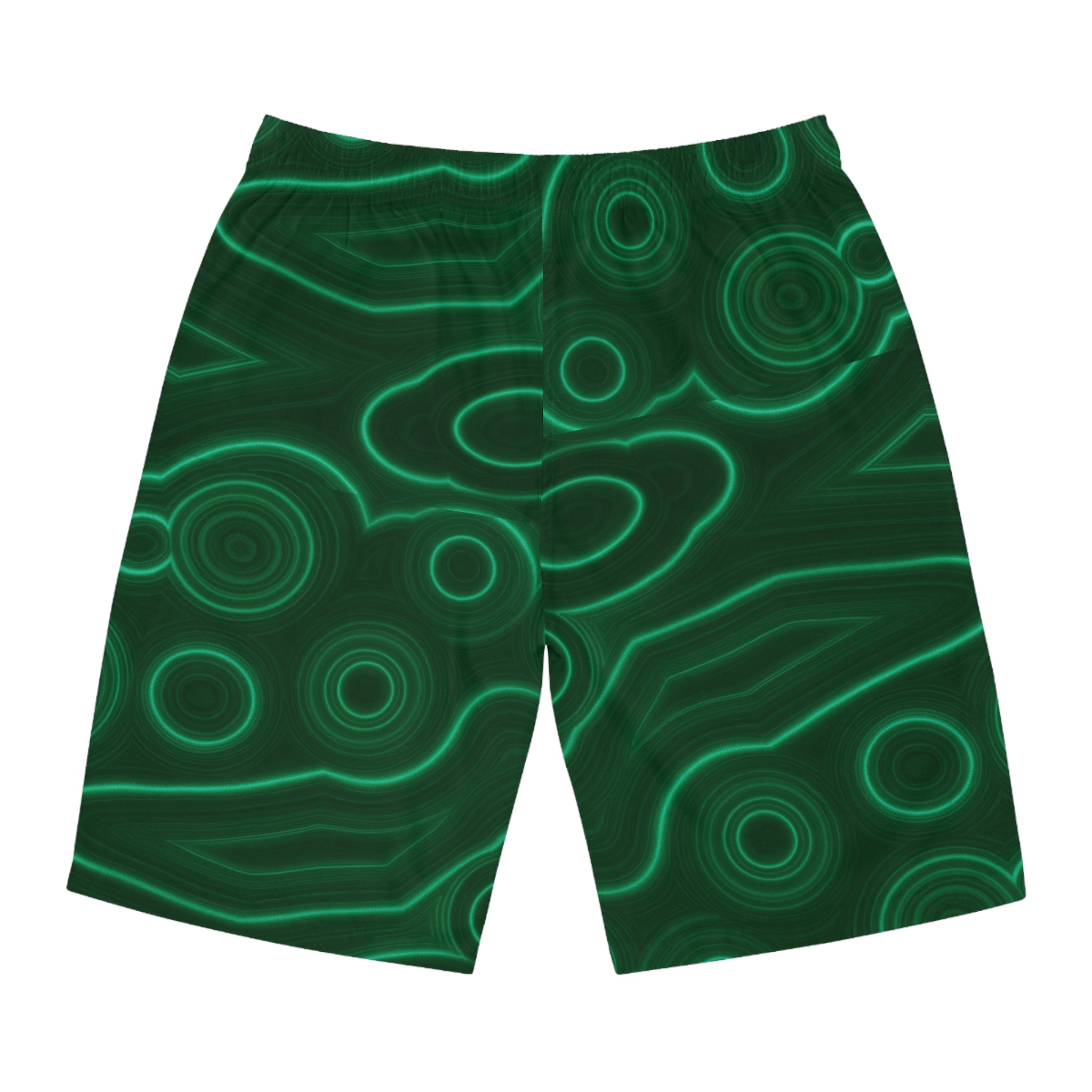 Green Malachite Ocean Mineral-Inspired Board Shorts, Swimwear for Beach Days, Summer Vacations, Pool Parties, Surfing Attire, Water Sports