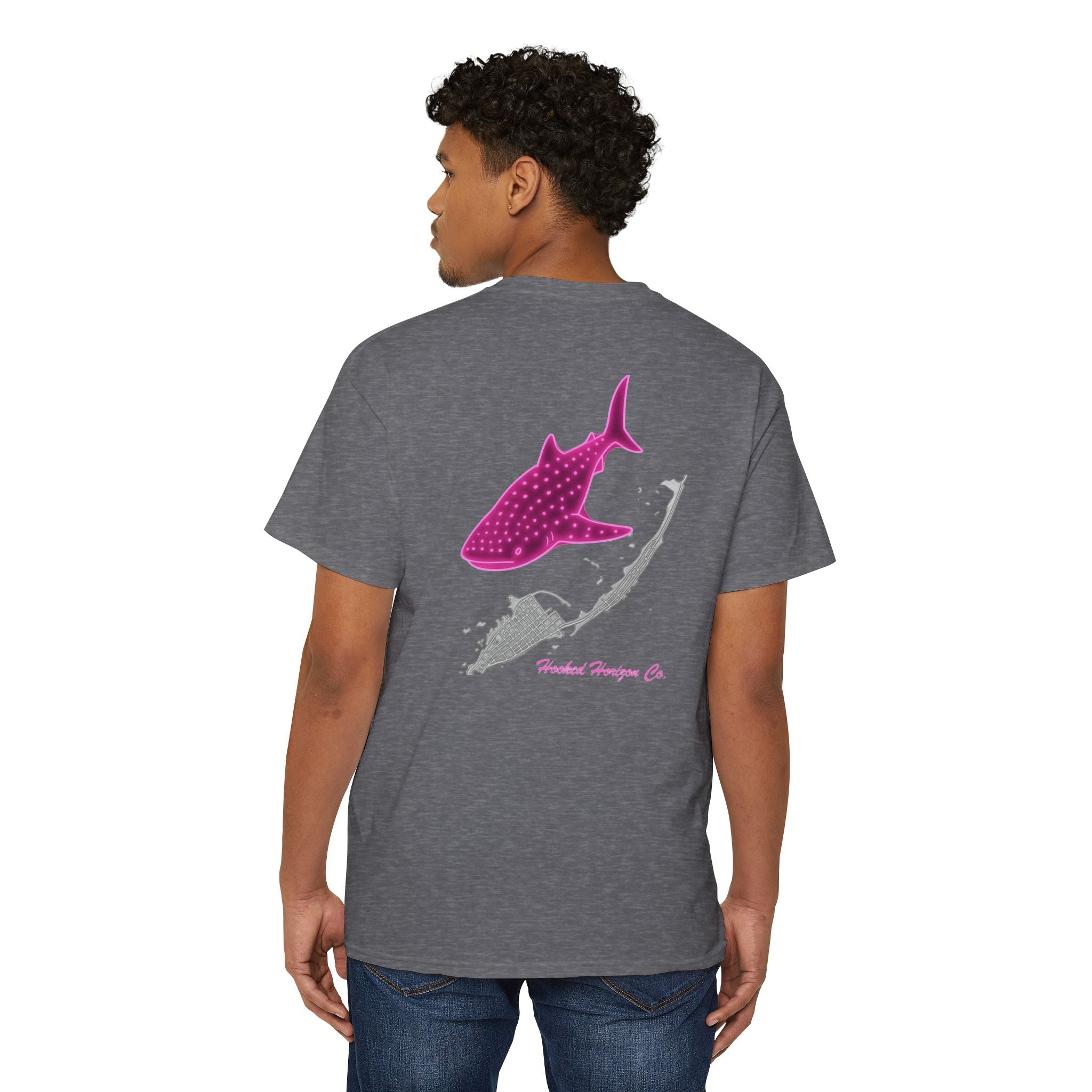 Neon Whale Shark Deep Drift Hooked HorizonCo.  Tee- Perfect for Angler and Fishing Gifts, For him, For Her Unisex Cotton T-Shirt for Fishing & Wildlife Enthusiasts, Ocean Lovers