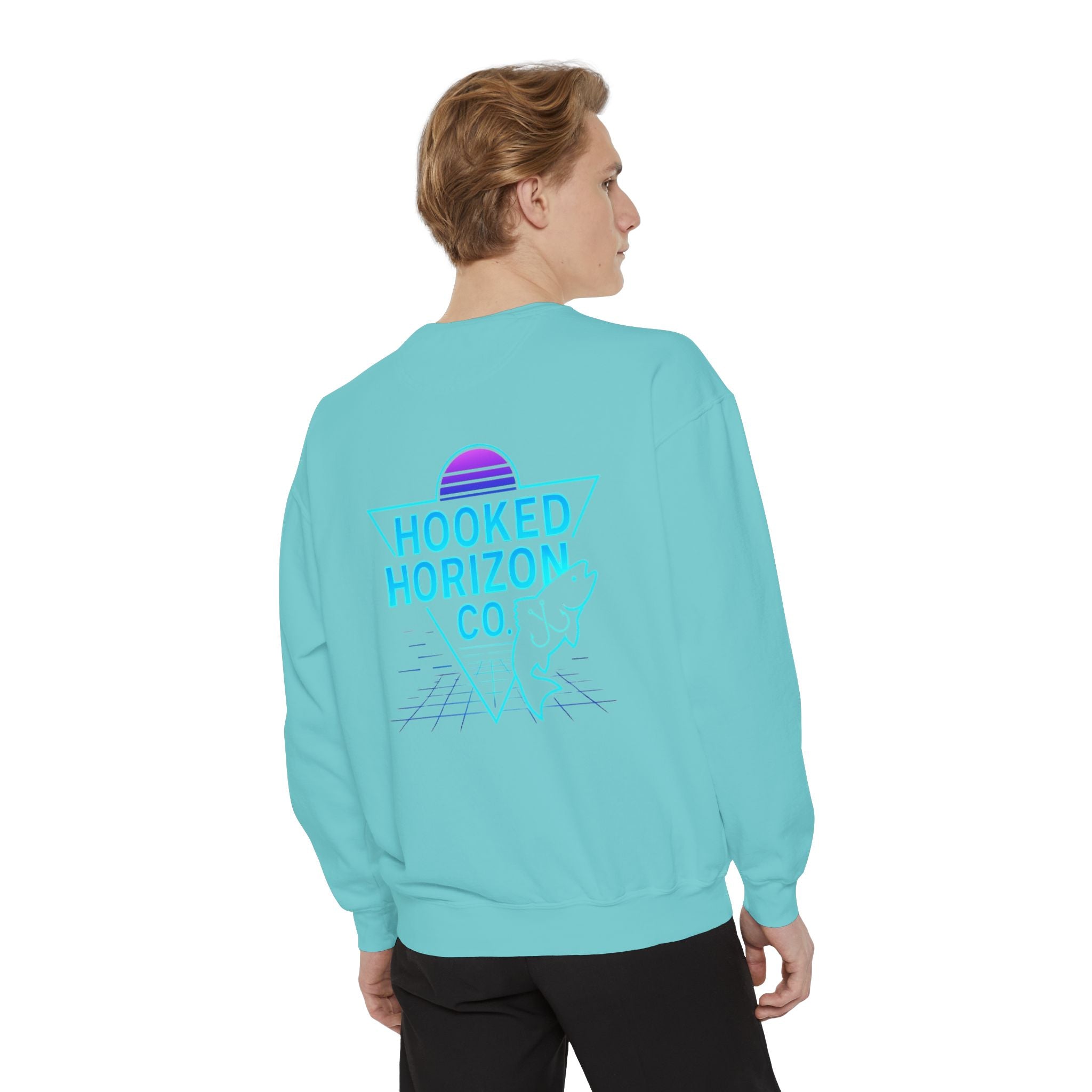Vintage Vibes Grid Sweatshirt — "Hooked Horizon Co." Logo Pullover