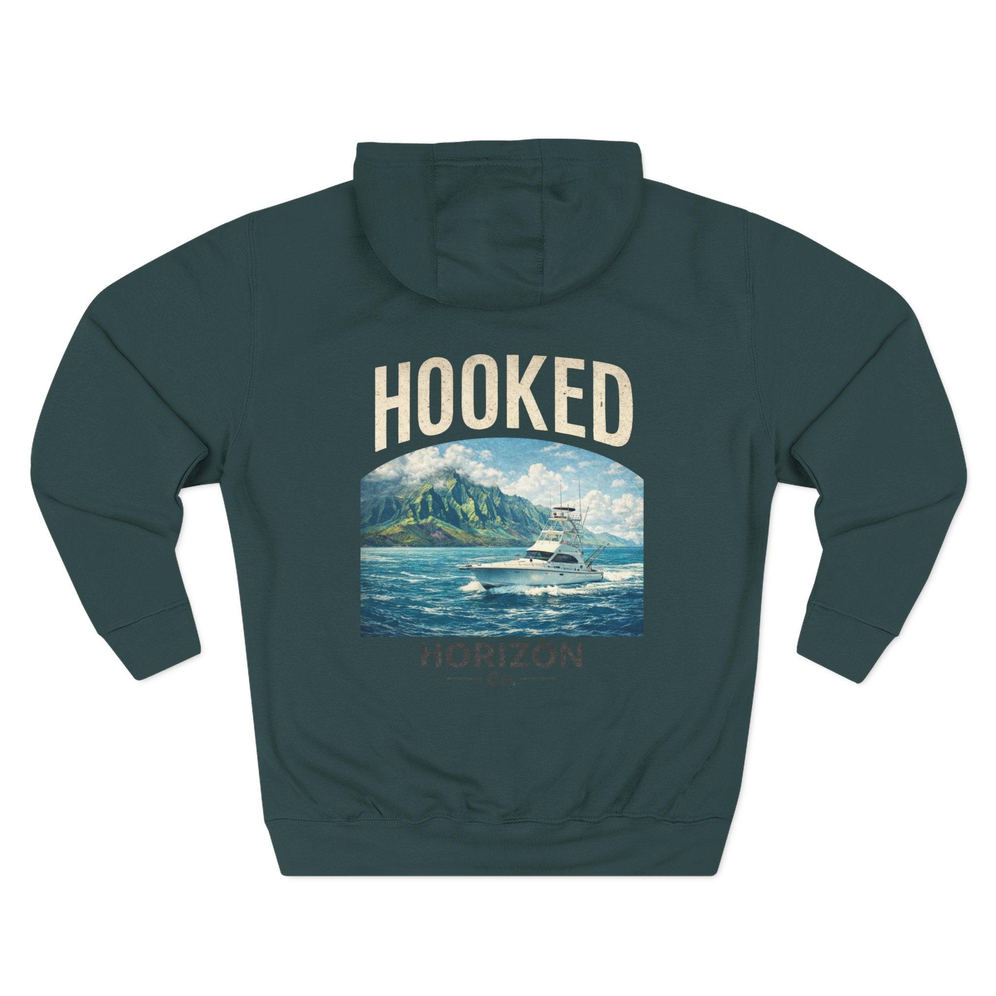 Fishing Charter T-Shirt— Hooked Horizon Hoodie — Fishing Boat Graphic Pullover