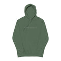 Hooked Horizon Co — Minimal Distrissed Hoodie — Distressed Tiny Text Pigment-Dyed Sweatshirt