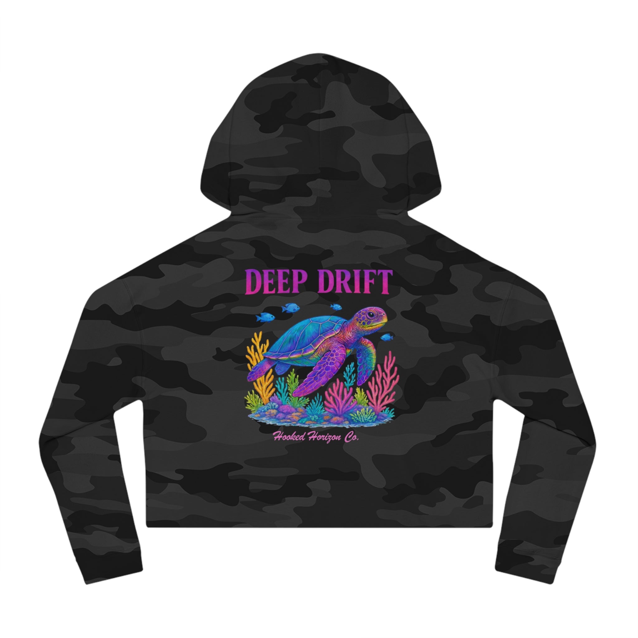 Turtle Cropped Hoodie — "Deep Drift on the Water" Fishing Graphic