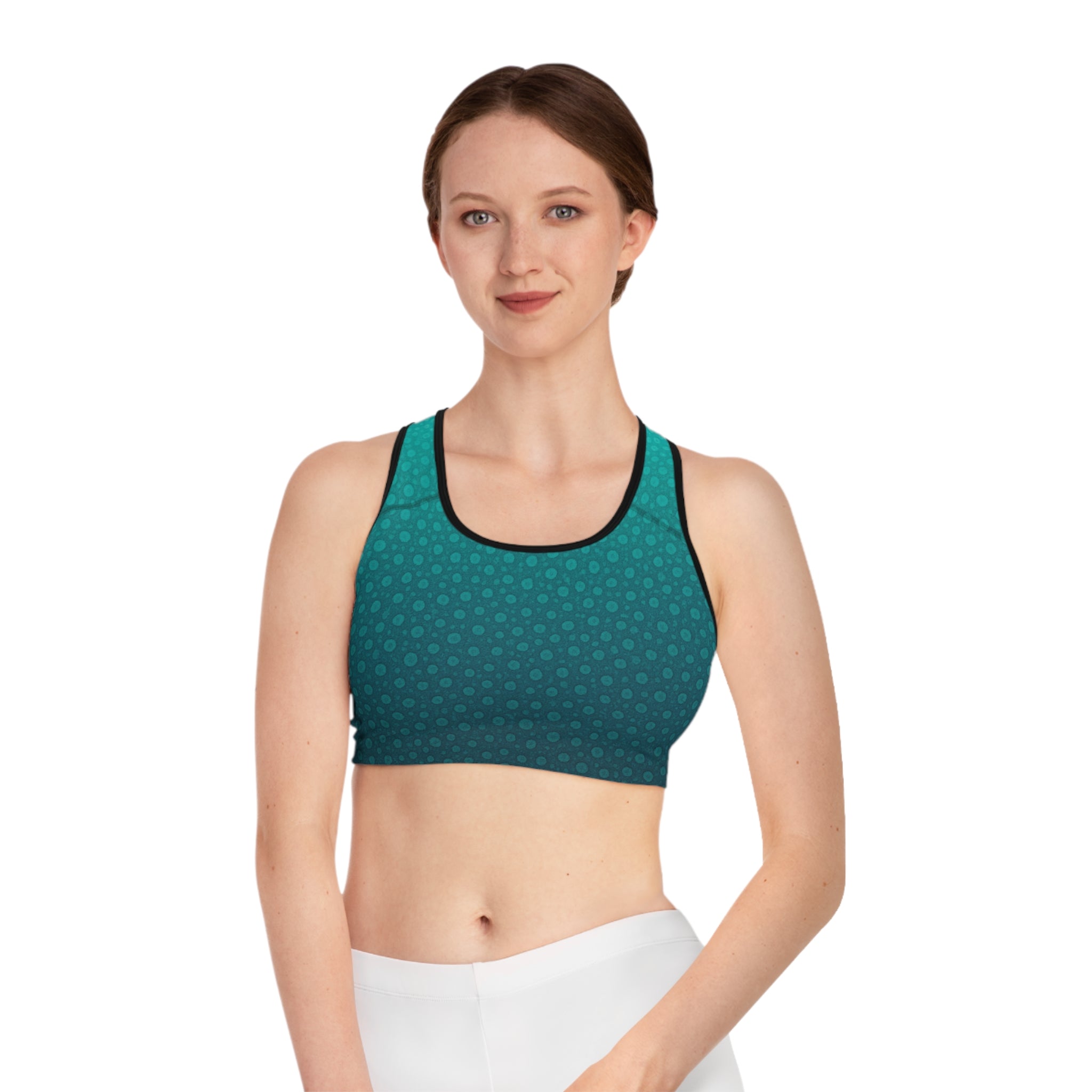 Teal Spotted Deep Drift Hooked Horizon Co. Stylish Sports Bra for Active Women, Workout Top, Gym Essential, Fitness Apparel, Athleisure Wear, Yoga Gear