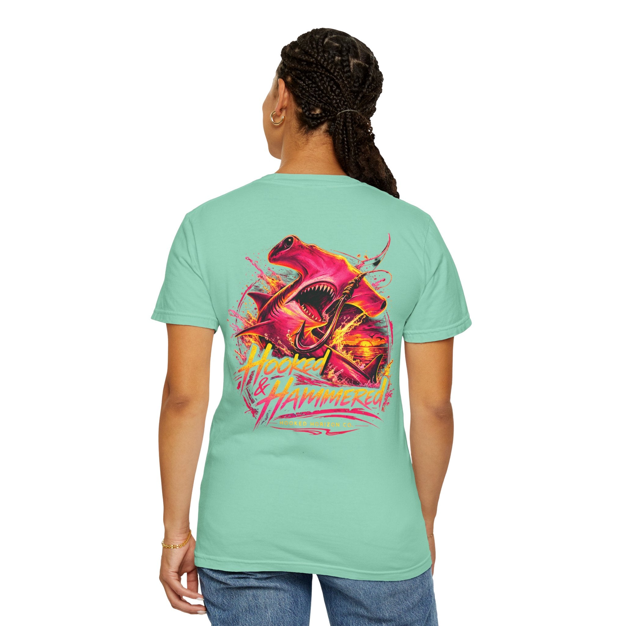 Hooked & Hammered Fishing T-shirt, Hooked Horizon Co, Angler Gifts, Shark Lovers