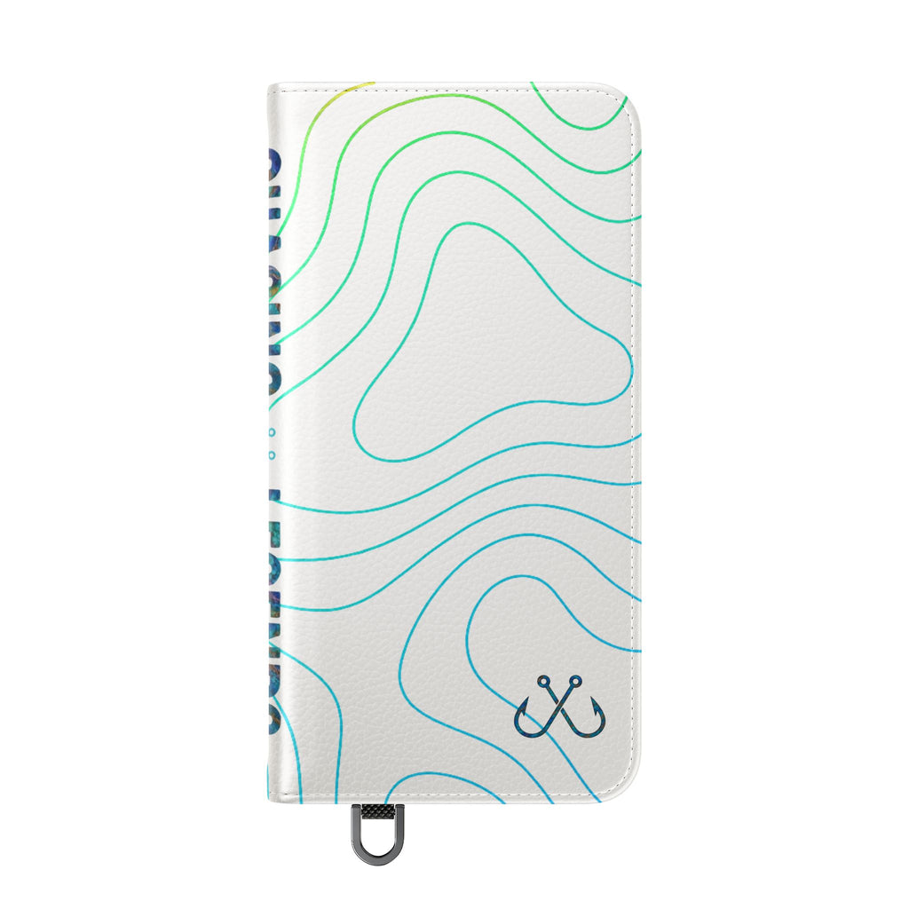 Ocean Topography Waves Flip Phone Case — Turquoise Water Pattern Wallet Cover