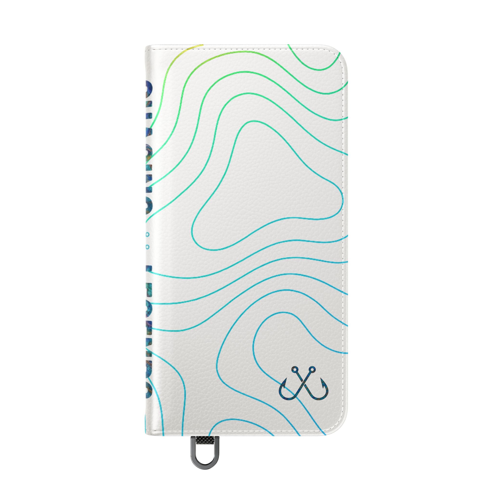 Ocean Topography Waves Flip Phone Case — Turquoise Water Pattern Wallet Cover