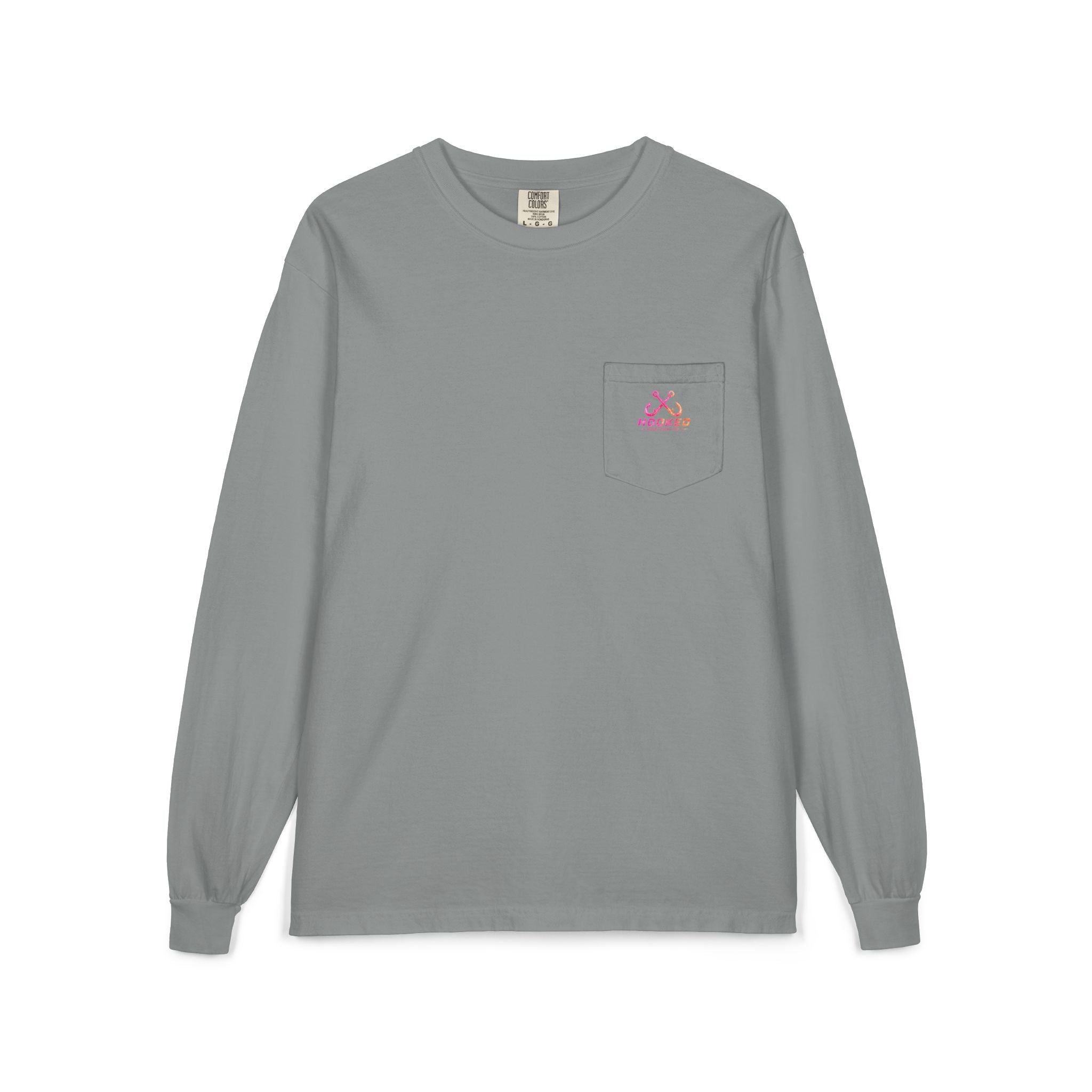 Hot Pink & Peach Hooked Horizon Co. — Classic Logo Unisex Long Sleeve Pocket T-Shirt