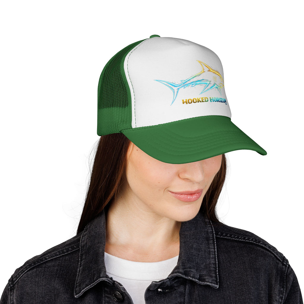 Gold & Blue Shark Trucker Cap — Fishing & Beach Hat