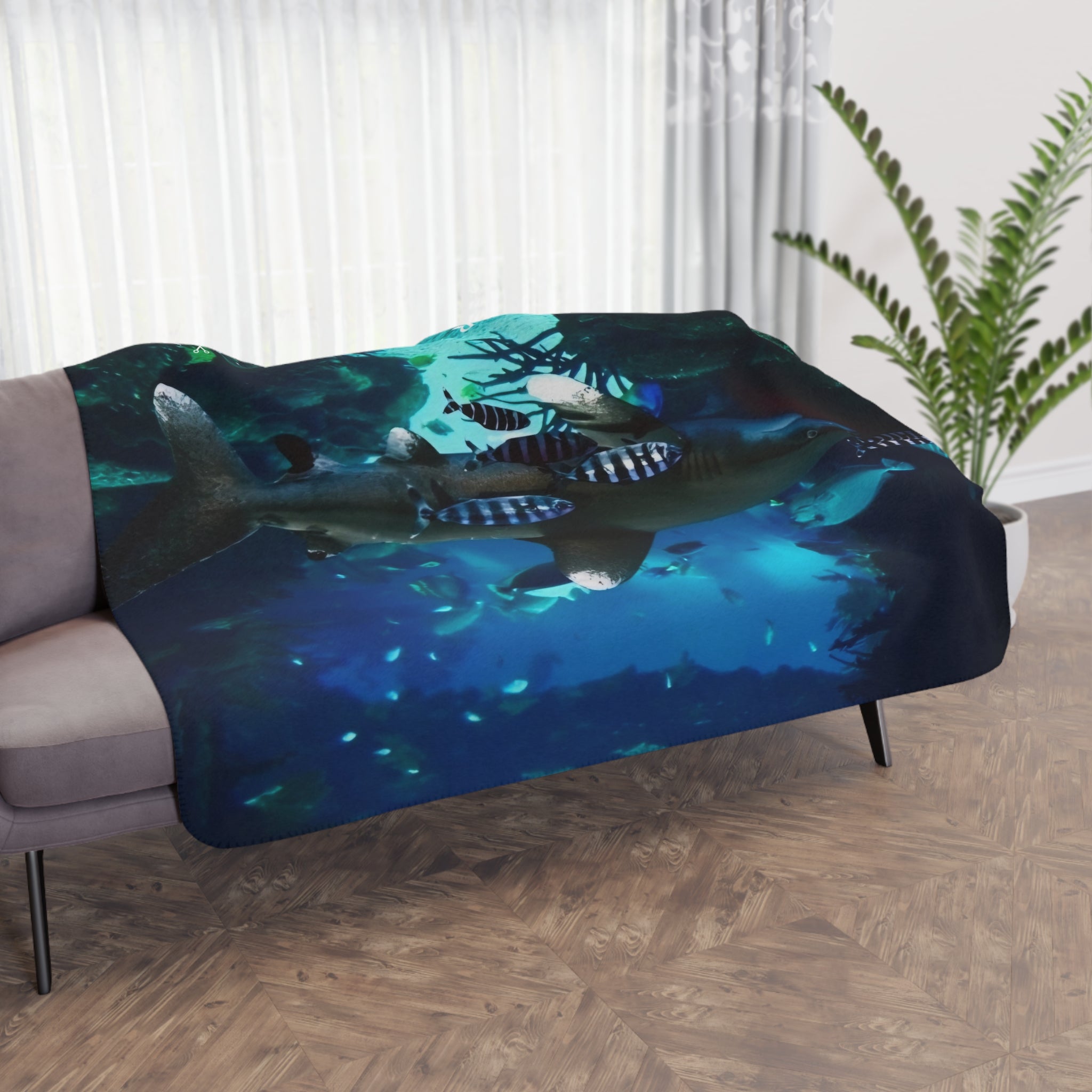 White Tip Shark Deep Drift— Hooked Horizon Co. Sherpa Blanket, Coastal Ocean Photography Throw