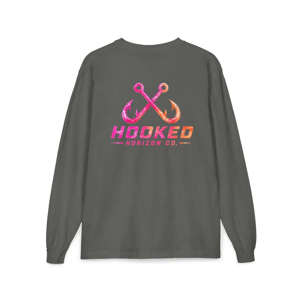 Hot Pink & Peach Hooked Horizon Co. — Classic Logo Unisex Long Sleeve Pocket T-Shirt