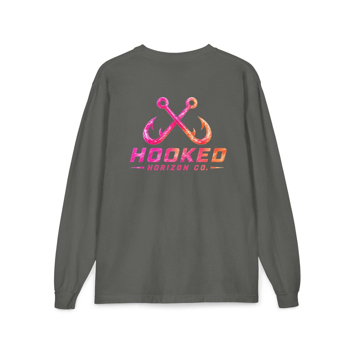 Hot Pink & Peach Hooked Horizon Co. — Classic Logo Unisex Long Sleeve Pocket T-Shirt