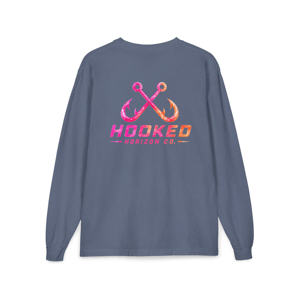 Hot Pink & Peach Hooked Horizon Co. — Classic Logo Unisex Long Sleeve Pocket T-Shirt