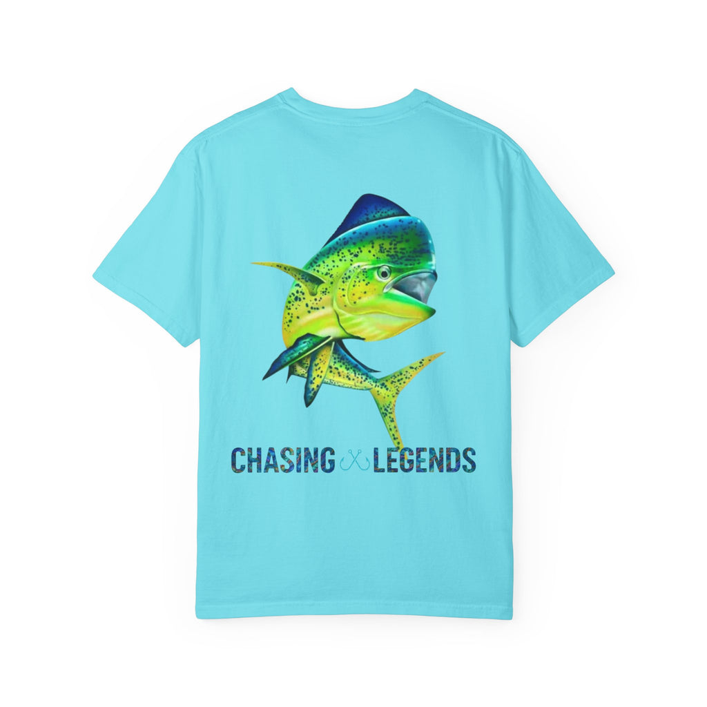 Mahi Mahi Hooked Horizon Co. — "Chasing Legends" Deep Drift Fishing Graphicishing Tee for Angler Lovers, Shark Lovers, Ocean Tee