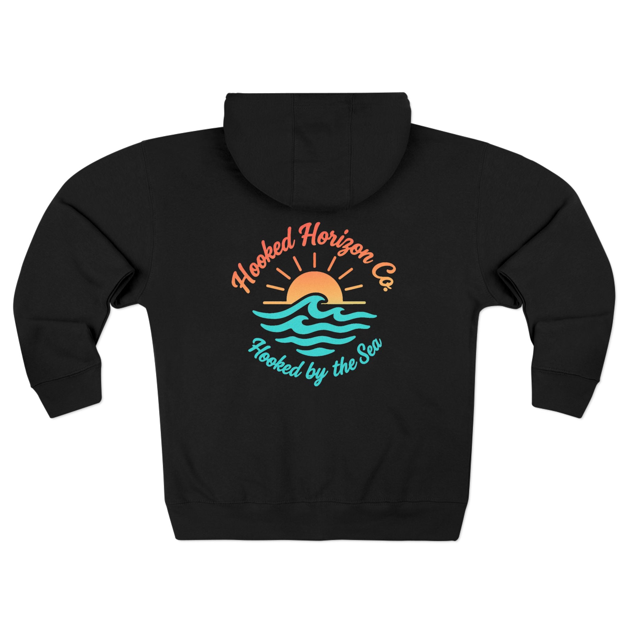 Wave & Sun Deep Drift– "Hooked By The Sea" Hooked Horizon Co. Unisex Zip Hoodie for Ocean Lovers, Nautical Fashion, Cool Weather Gear, Everyday Comfort, Perfect Gift