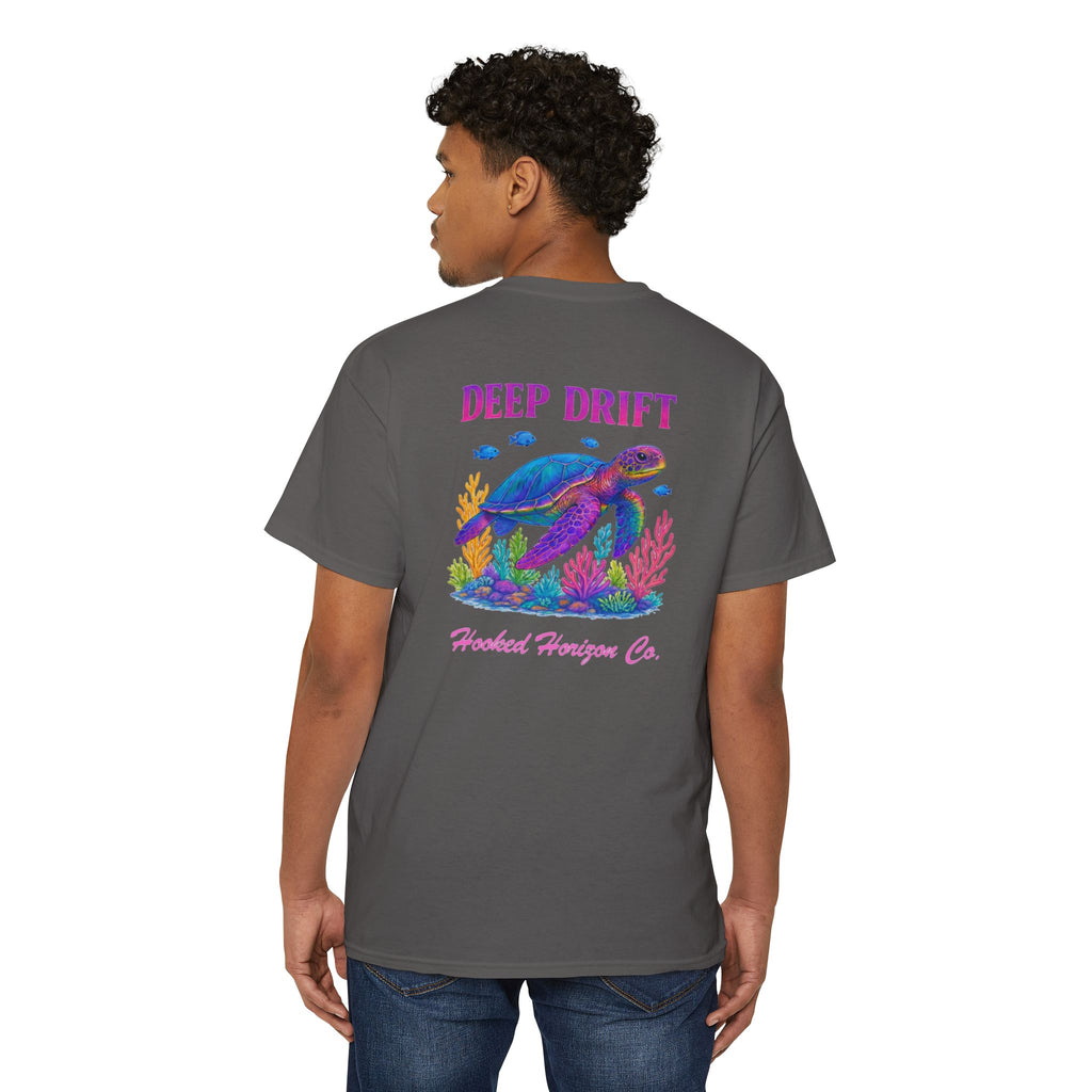 Turtle Deep Drift Hooked HorizonCo.  Tee- Perfect for Angler and Fishing Gifts, For him, For Her Unisex Cotton T-Shirt for Fishing & Wildlife Enthusiasts, Ocean Lovers