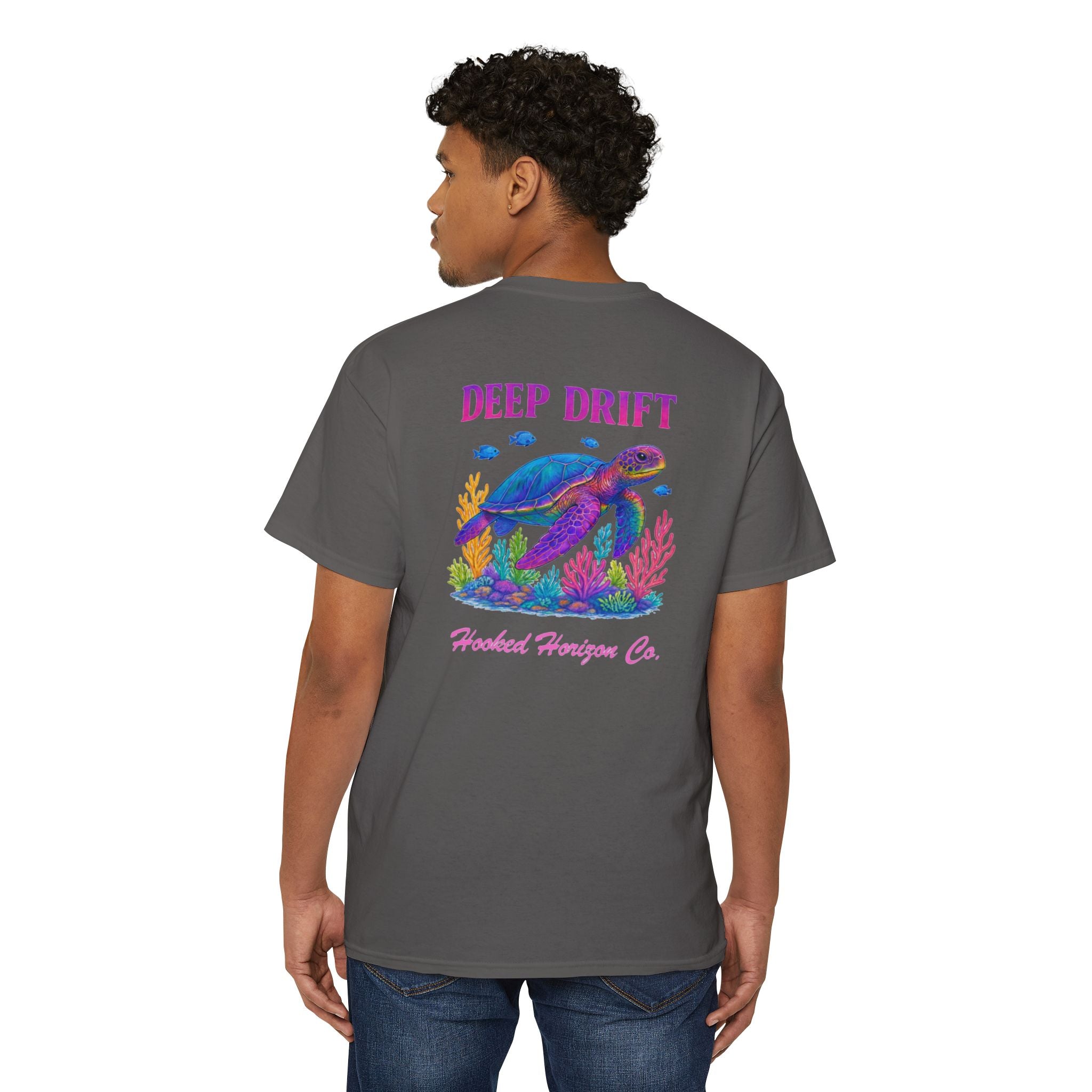 Turtle Deep Drift Hooked HorizonCo.  Tee- Perfect for Angler and Fishing Gifts, For him, For Her Unisex Cotton T-Shirt for Fishing & Wildlife Enthusiasts, Ocean Lovers