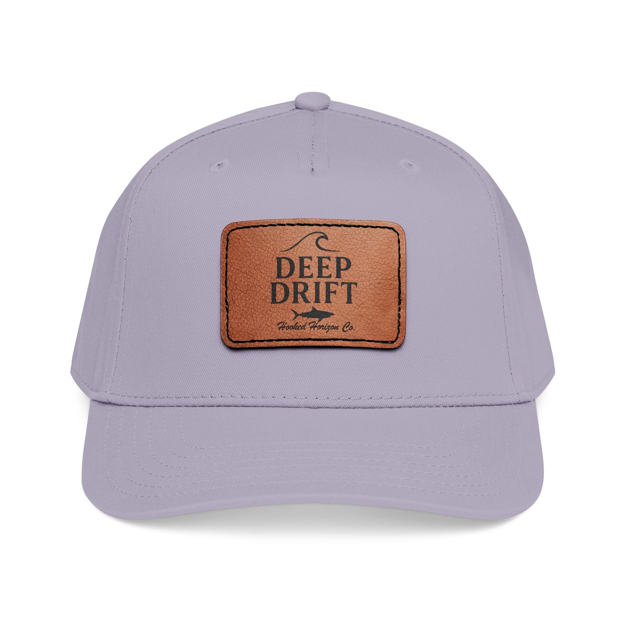 "Deep Drift" Shark Wave Leather Patch Baseball Cap — Hooked Horizon Co. Ocean Wave Logo, Multiple Color Variations