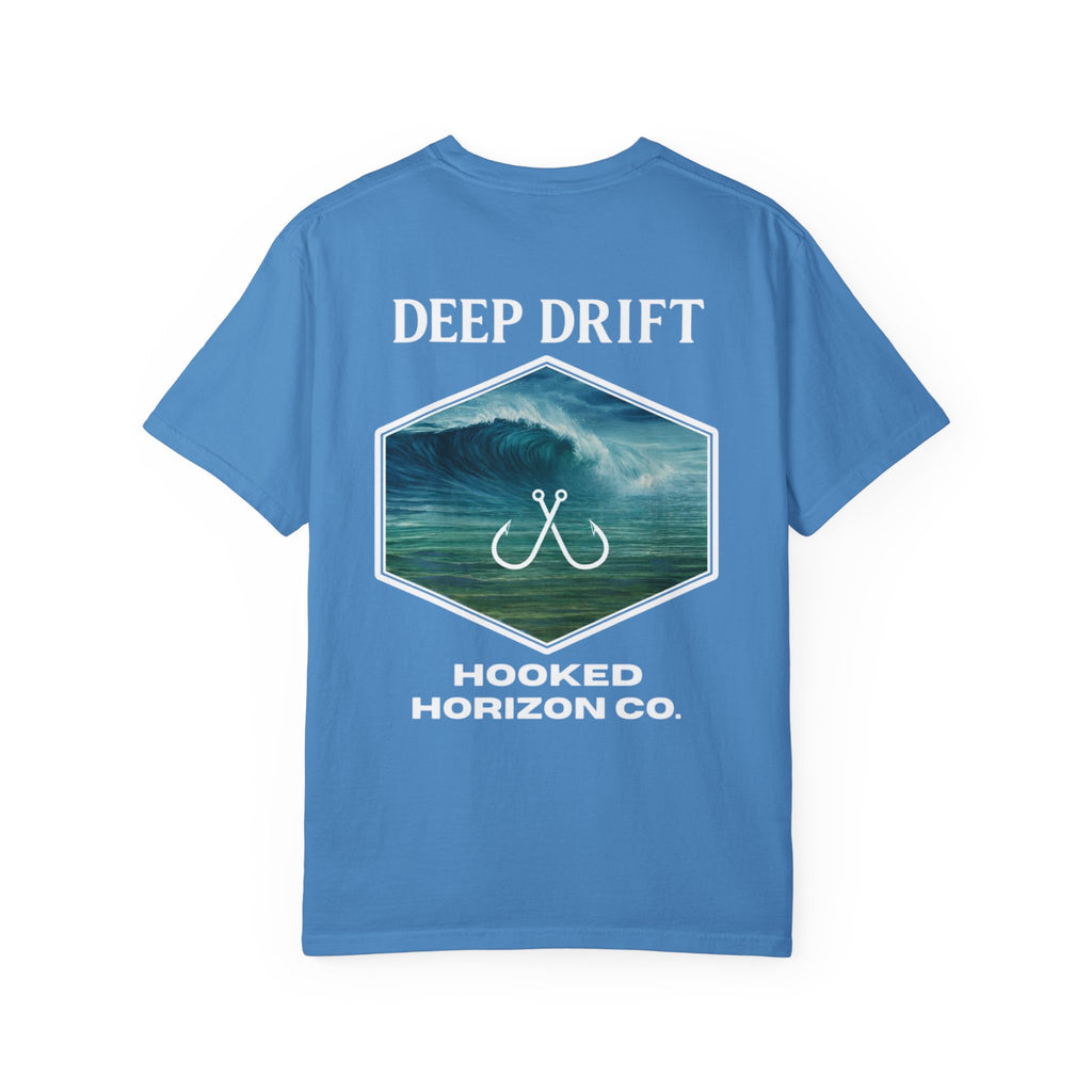 Deep Drift Wave Break Fishing T-Shirt - White Trim Ocean-inspired Fishing Tee for Angler Lovers, Hooked Horizon Co. Tee