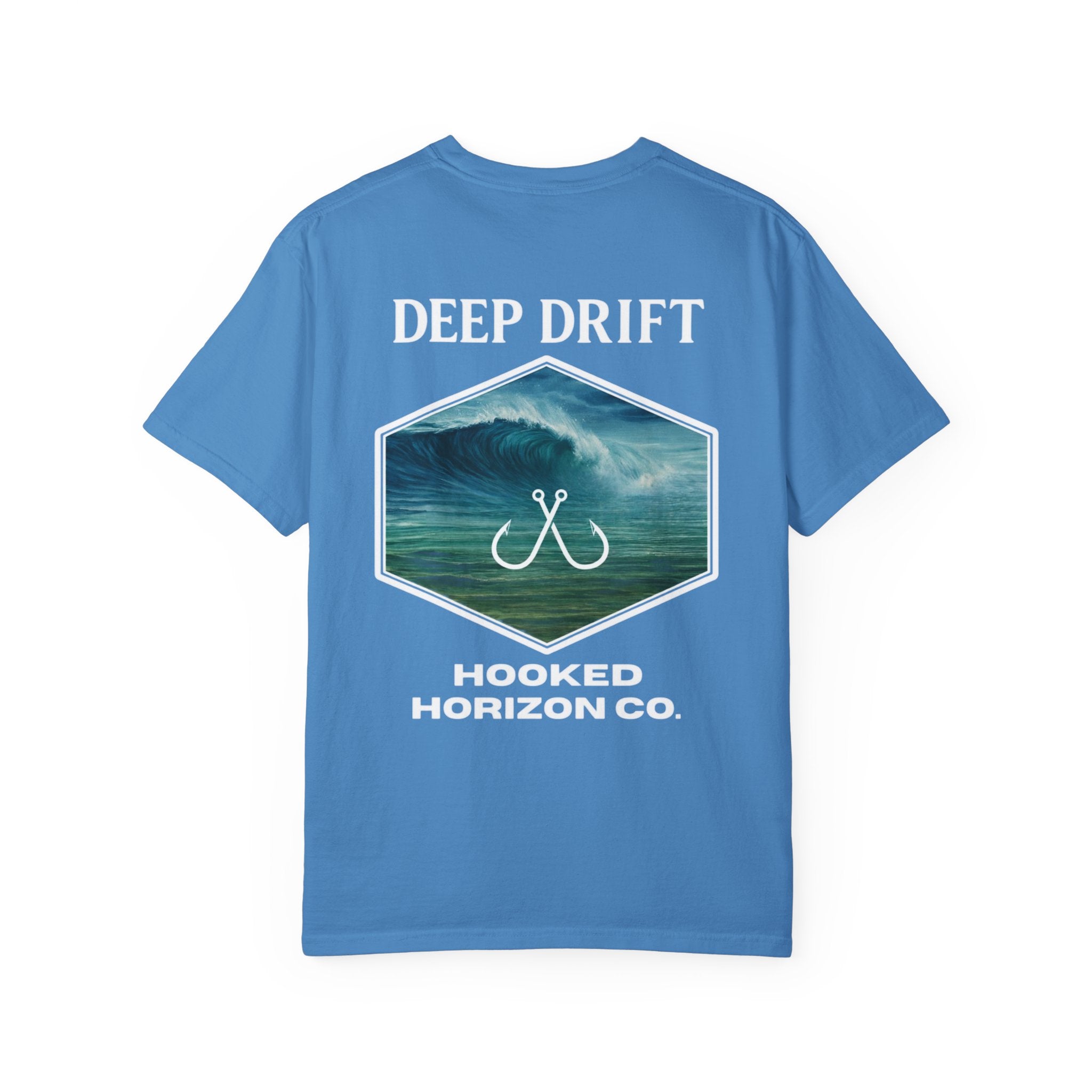 Deep Drift Wave Break Fishing T-Shirt - White Trim Ocean-inspired Fishing Tee for Angler Lovers, Hooked Horizon Co. Tee