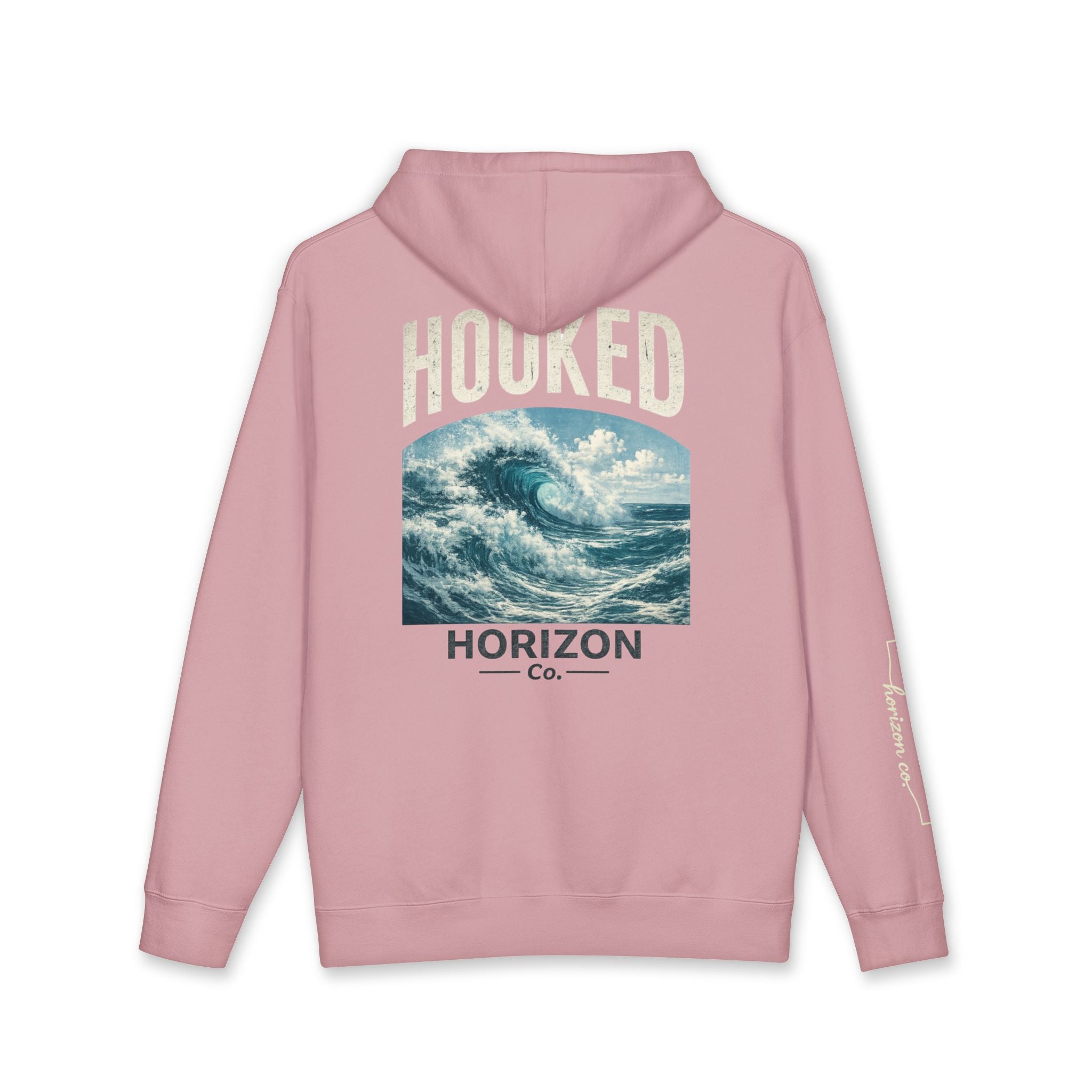Wave Hoodie Hooked Horizon Co. — Minimal Fishing Back Graphic Hoodie, Multiple Color Variations