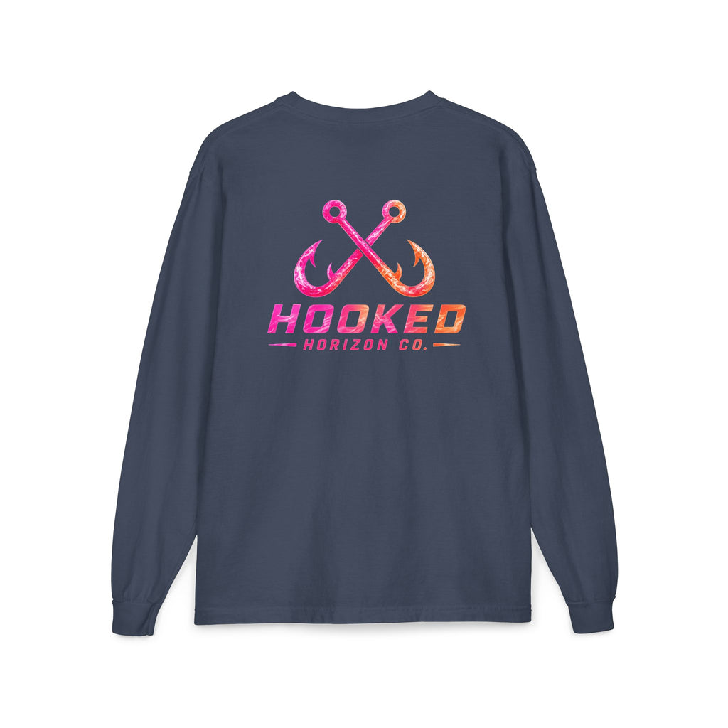 Hot Pink & Peach Hooked Horizon Co. — Classic Logo Unisex Long Sleeve Pocket T-Shirt