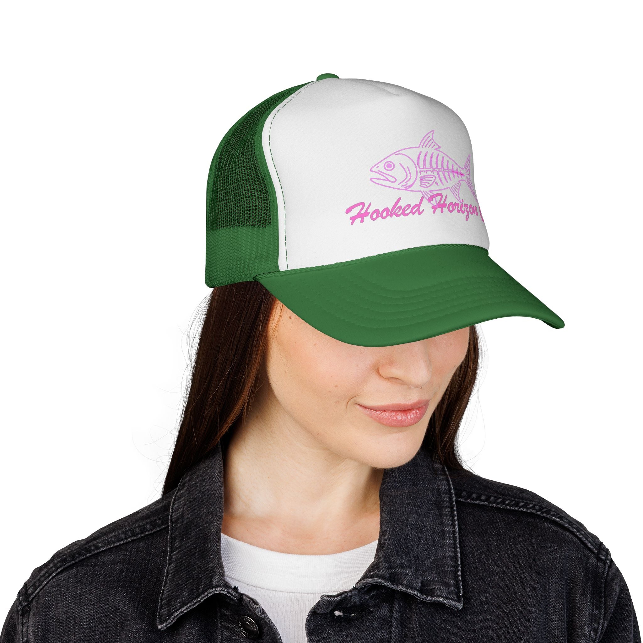 Pink Fish Bone Trucker Cap — Fishing & Beach Hat