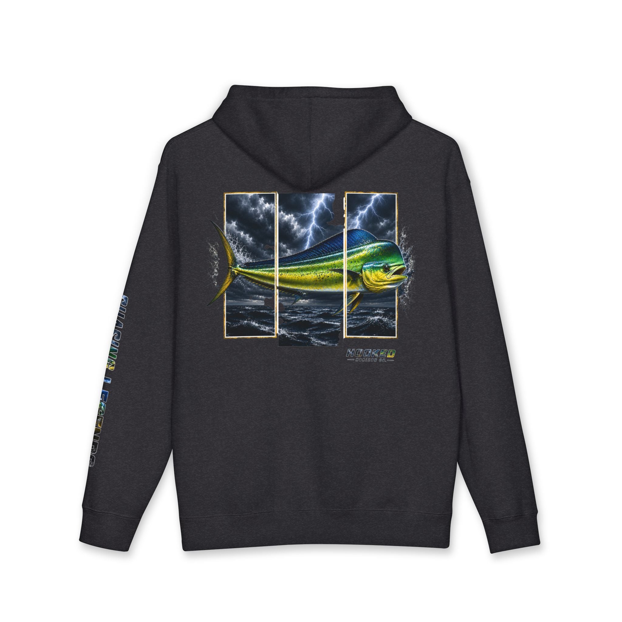 Mahi Mahi Hoodie Hooked Horizon Co. — Fishing Back Graphic Hoodie, Multiple Color Variations