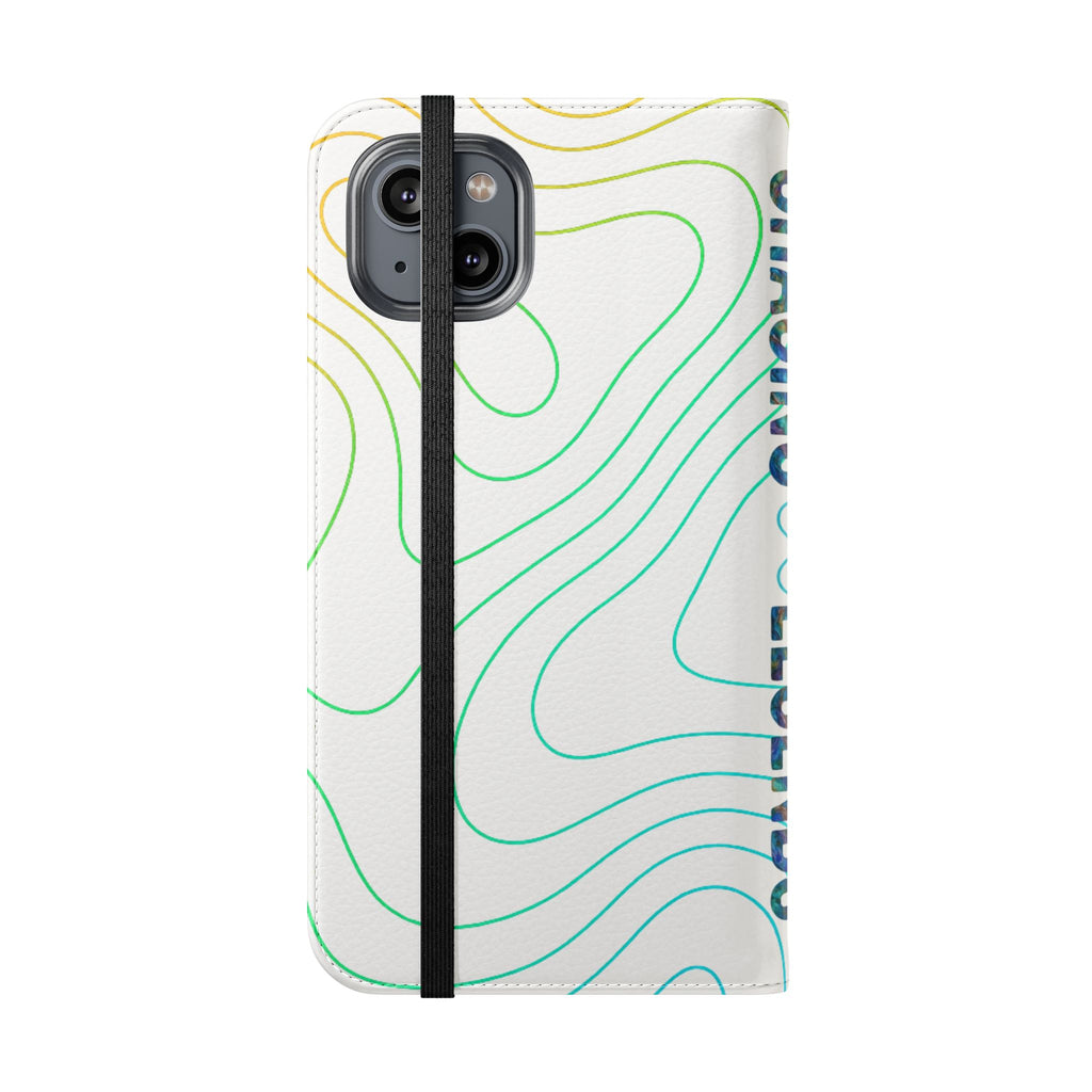 Ocean Topography Waves Flip Phone Case — Turquoise Water Pattern Wallet Cover