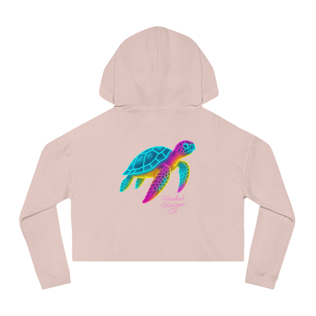 Sea Turtle Cropped Hoodie — "Deep Drift" Hooked Horizon Co. Fishing Graphic