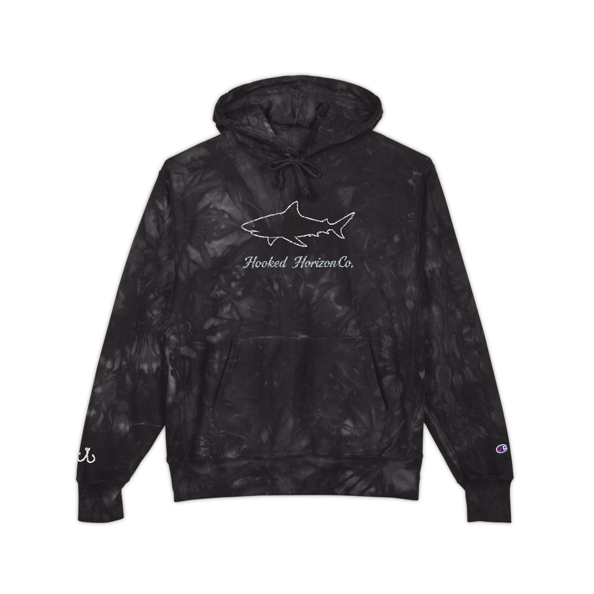Deep Drift Chic Tie-Dye Hoodie with Embroidered Design | Unisex, Comfortable Hoodie for Everyday Wear, Gifts, Festivals, Casual Style, Trendy Apparel, Fishing Enthusiasts,  Angler Gifts, Him & Her,  Hooked Horizon Co.