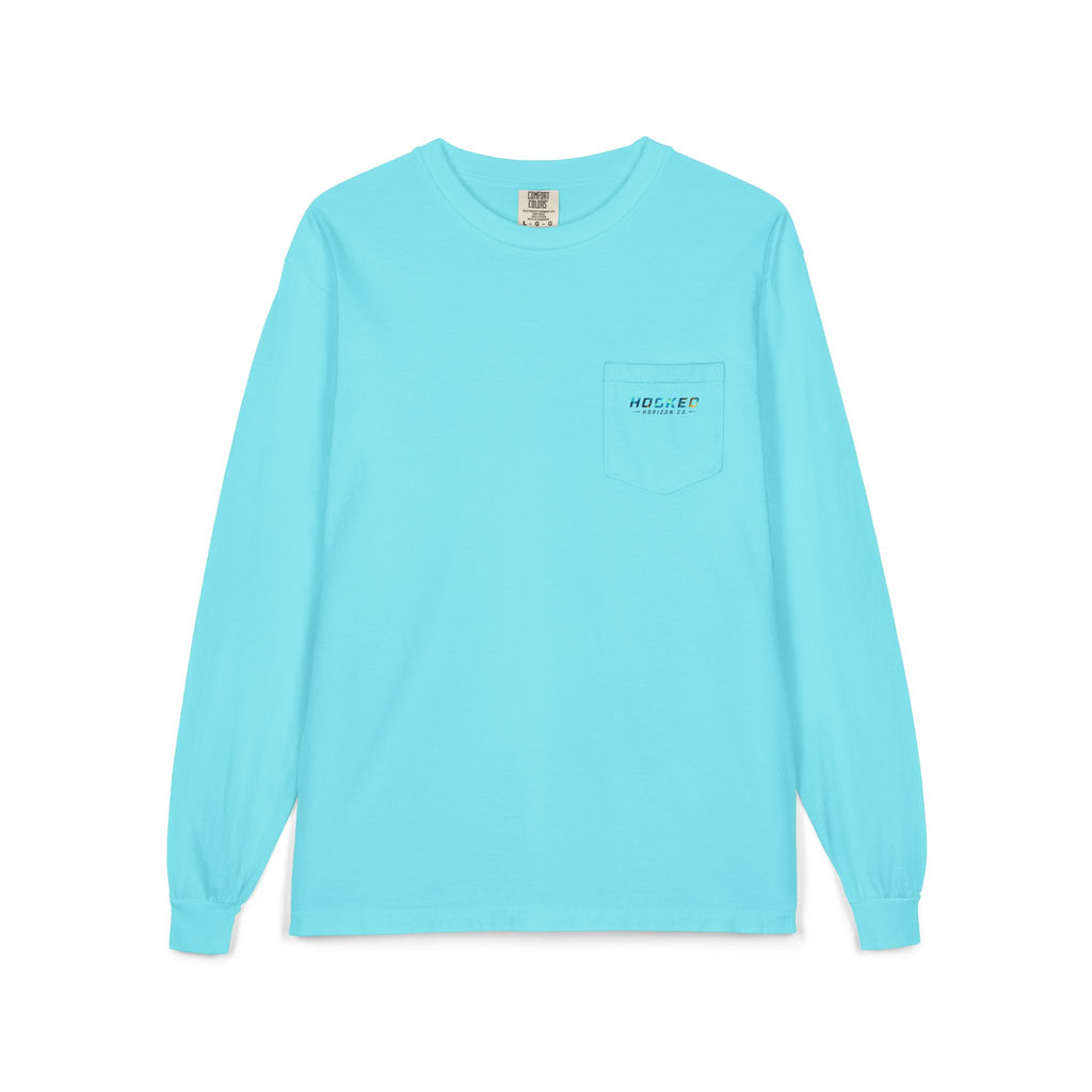 Blue & Gold Hooked Horizon Co.  Classic Logo Unisex Long Sleeve Pocket T-Shirt