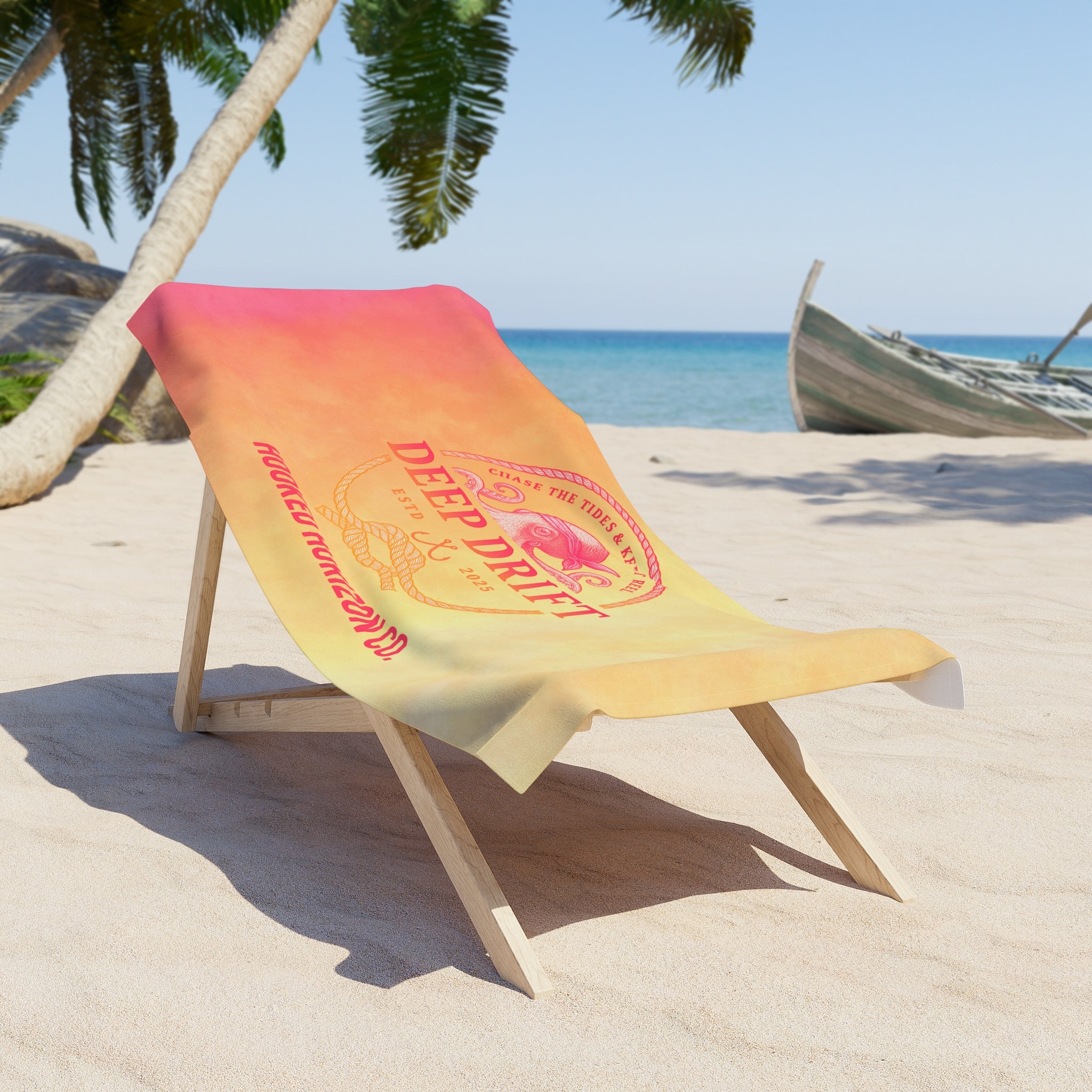 Pink & Orange Octopus Hooked Horizon Co. Coastal Vibes Beach Towel - Perfect for Summer, Pool Days, Camping, Beach Parties, Vacation Fun