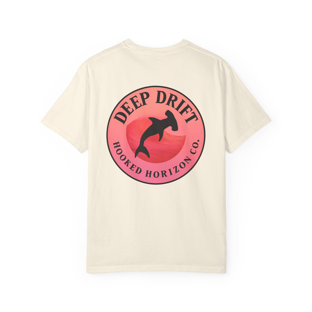 Deep Drift Fishing T-Shirt - Pink & Peach Fishing Tee for Angler Lovers, Pink Ombre, Hammer Head Shark Tee, Ocean-inspired