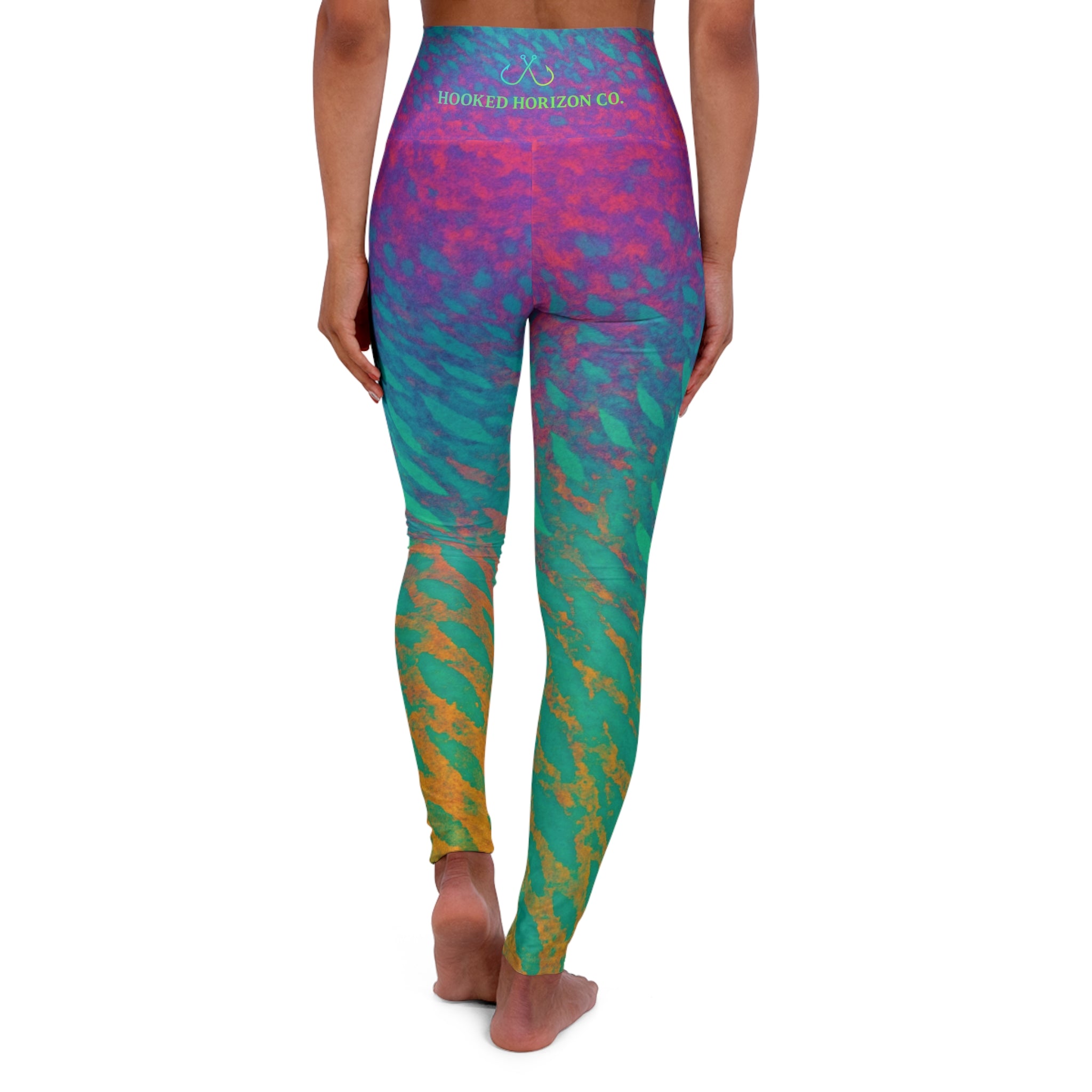 Rainbow Parrot Fish  High Waisted Yoga Leggings, Hooked Horizon Co,  Deep Drift- Purple, Comfortable Activewear, Fitness Pants, Ideal for Gym, Yoga, and Weekend Brunch