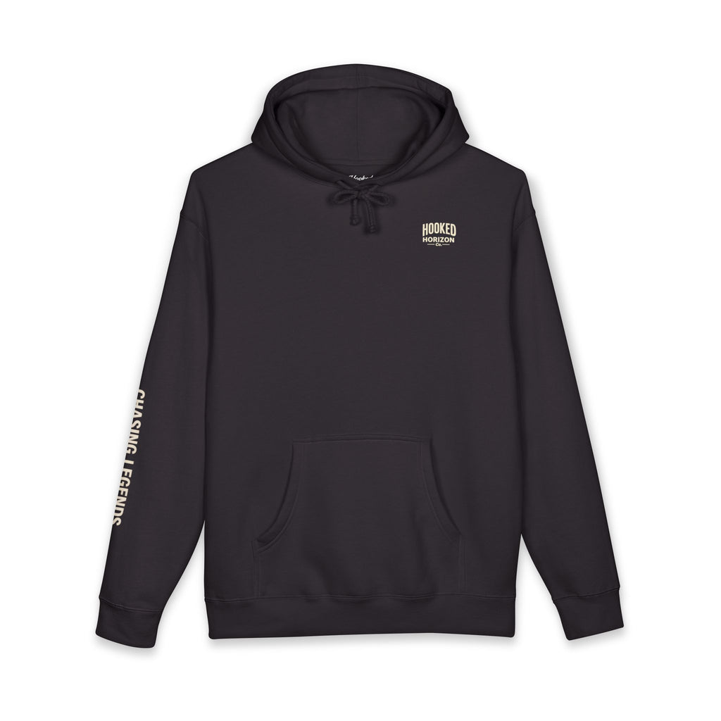 Seagull & Red Sunset Hoodie Hooked Horizon Co. — Minimal Fishing Back Graphic Hoodie, Multiple Color Variations